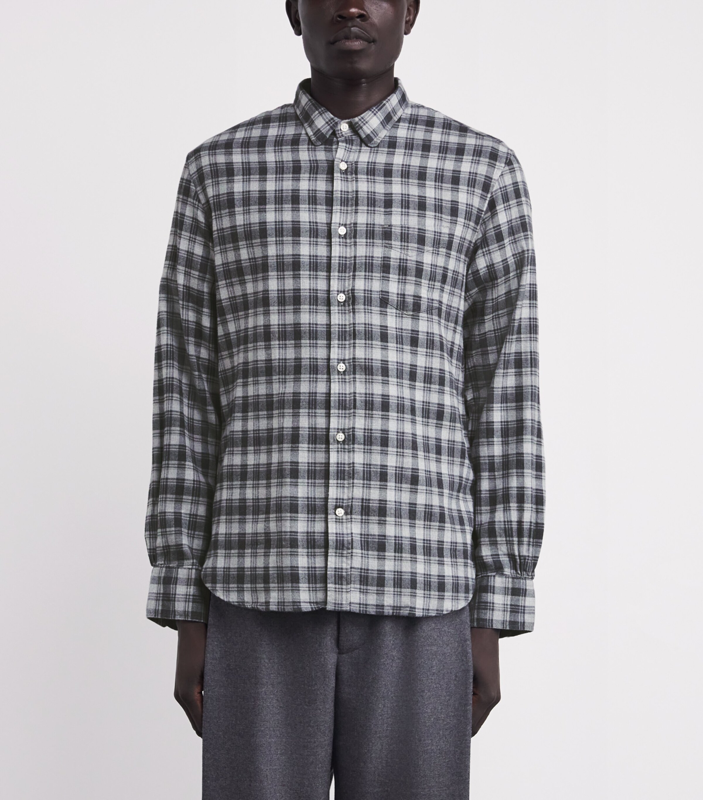 Cotton Check Lipp Shirt MIDGREY/DARKGREY Image 3