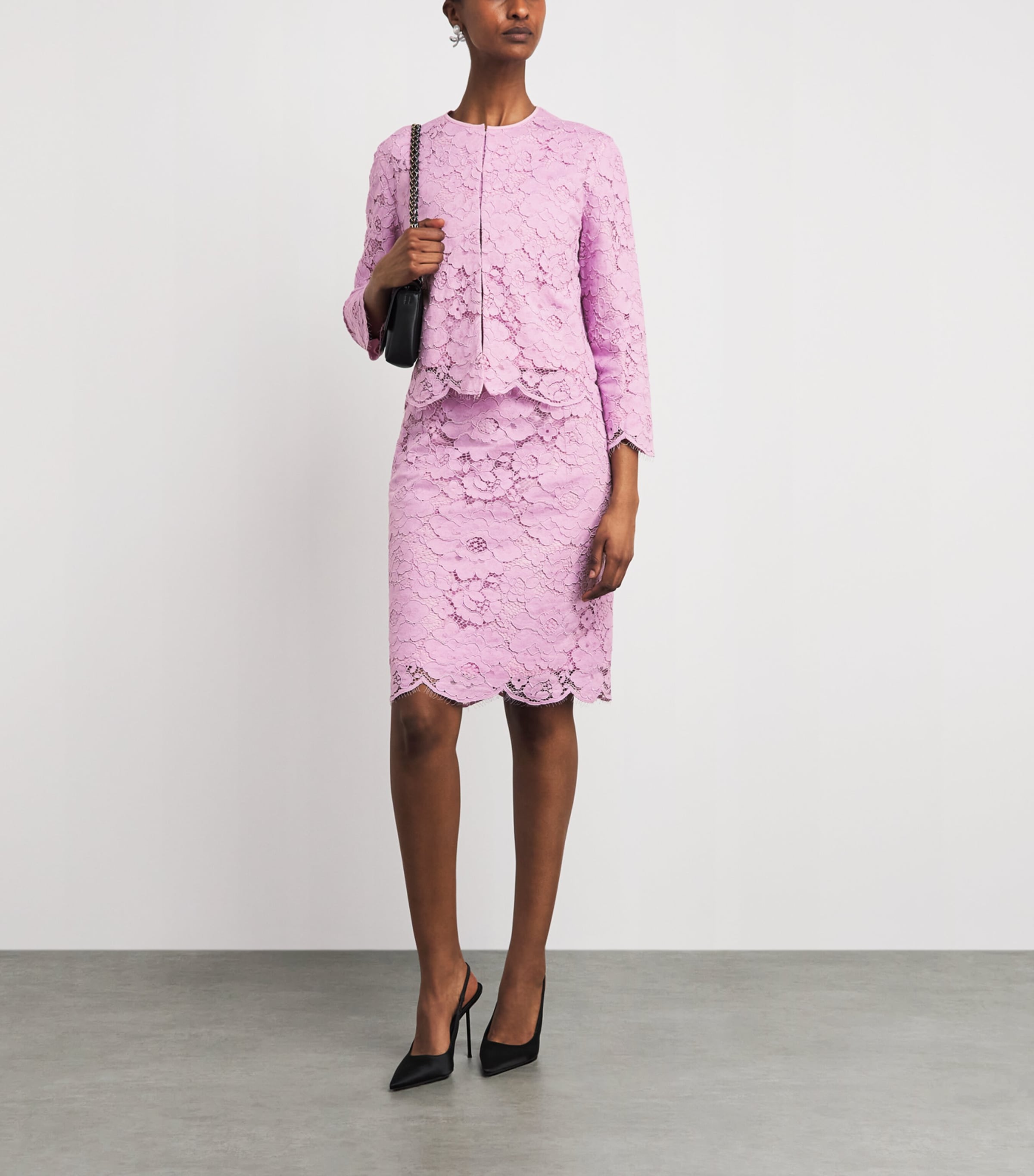Patou Womens Cotton-Blend Lace Collarless Jacket Pink Parfait Image 2