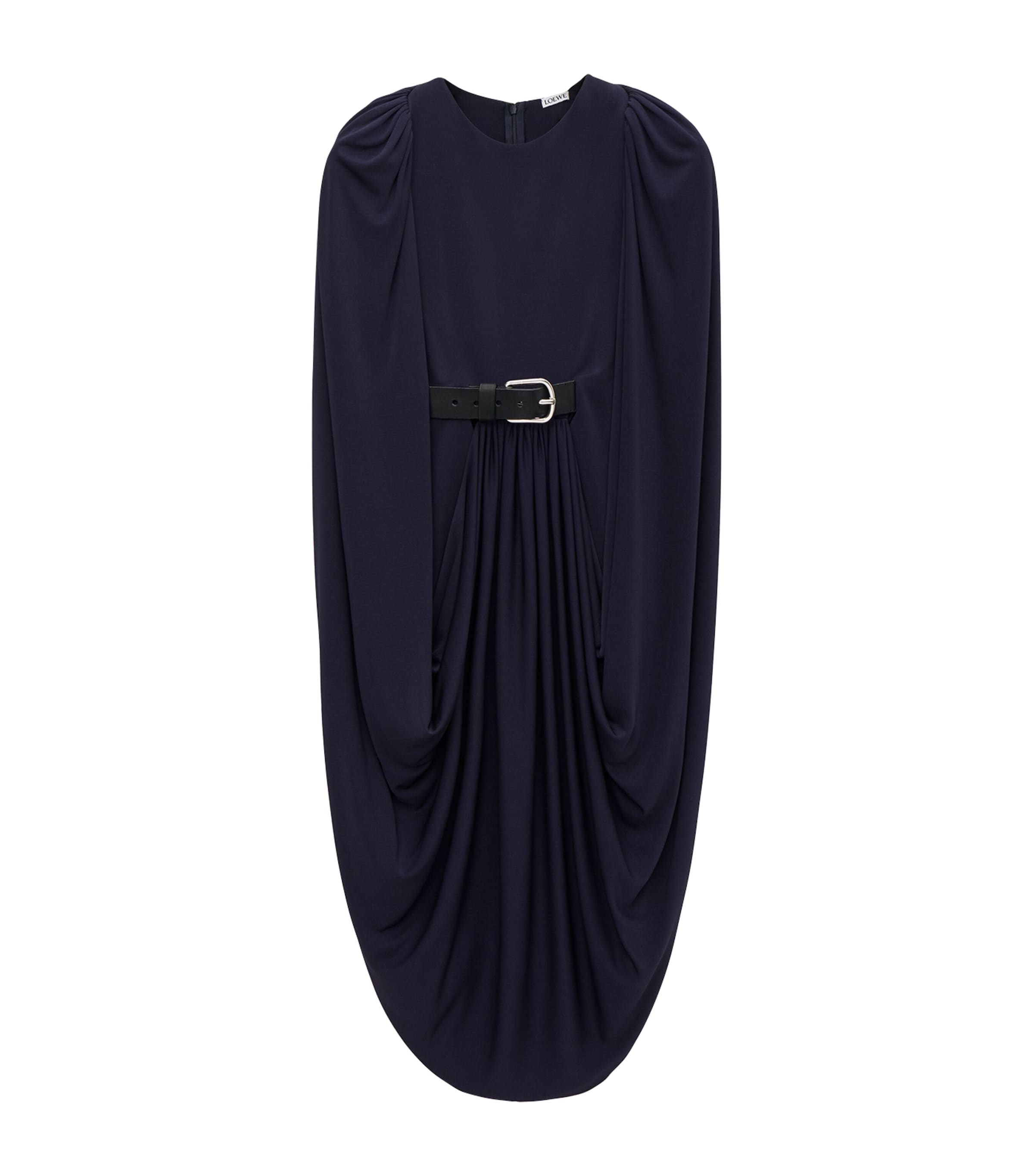 Shop Loewe Belted Cape Midi Dress In Blue