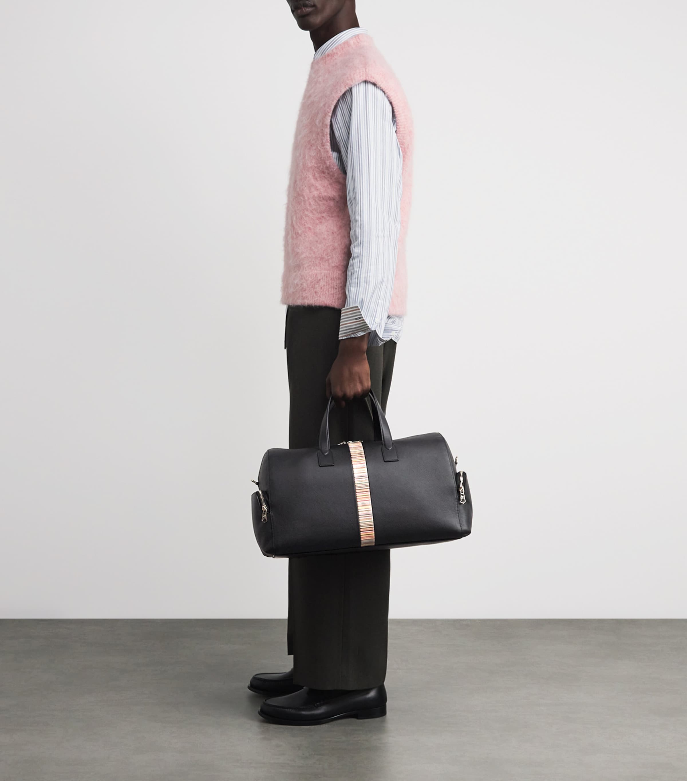Leather Signature Stripe Holdall BLACK Image 5