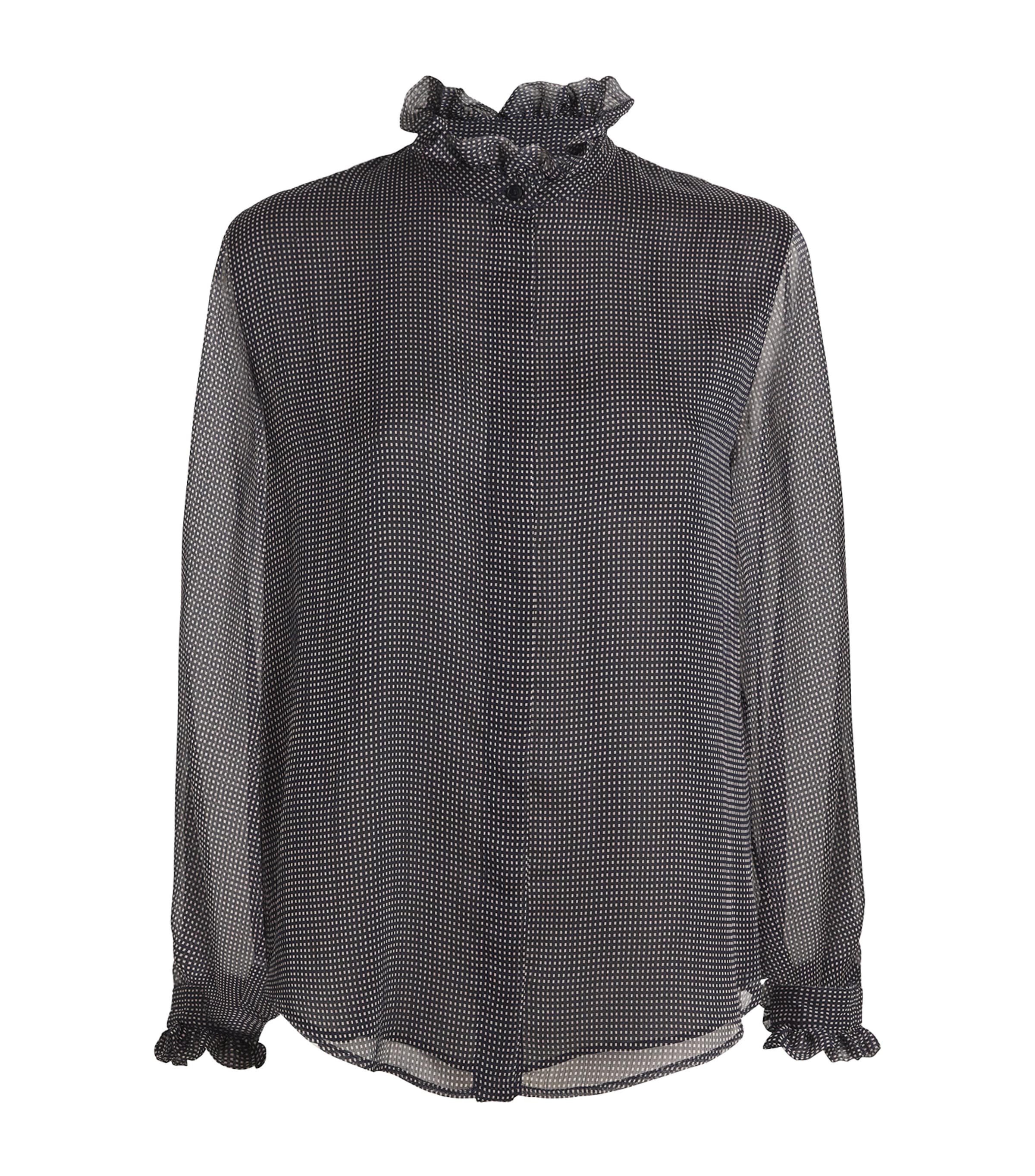 Claudie Pierlot Miniature-check Frilled-neck Blouse In Black