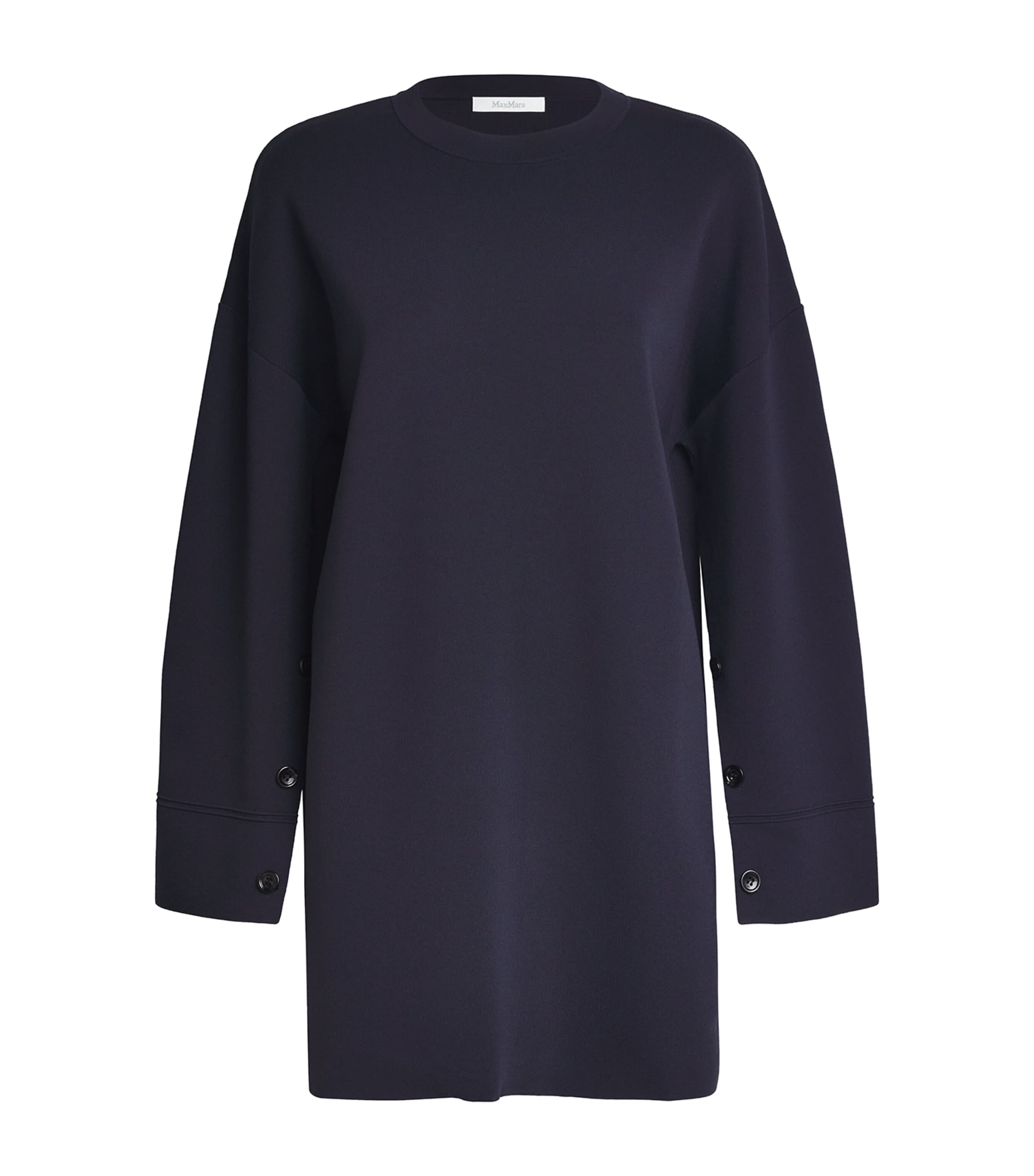 Shop Max Mara Knitted Long-sleeve Mini Dress In Navy