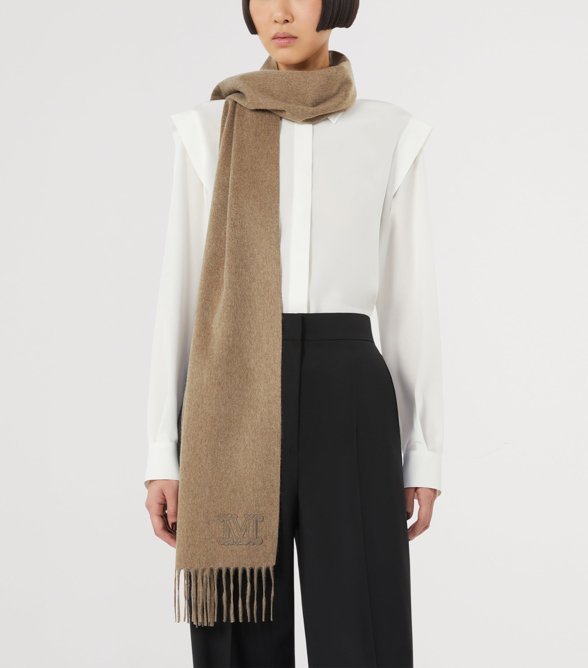 Max Mara Cashmere Monogram Scarf Beige Image 2