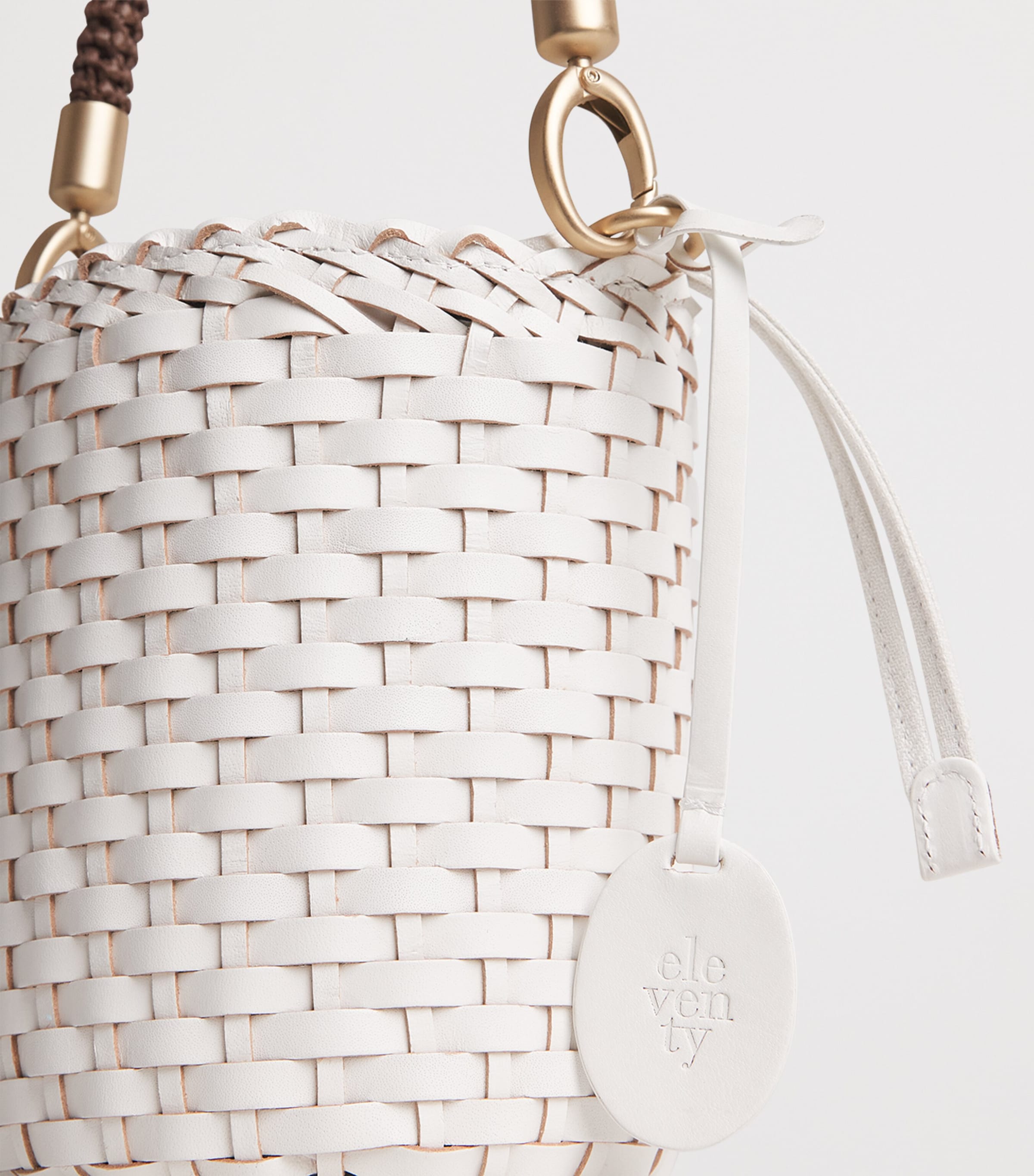 Eleventy Leather Woven Bucket Bag Avorio Image 5