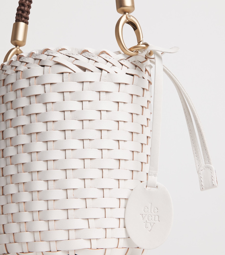 Eleventy Leather Woven Bucket Bag Avorio Image 5