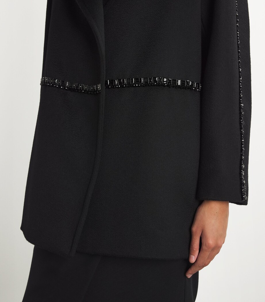 Max Mara Womens Camel Hair Embellished Coat Black Image 6