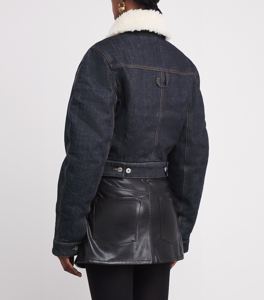Shearling-Trim Denim Bomber Jacket 390 DARK NAVY Image 4