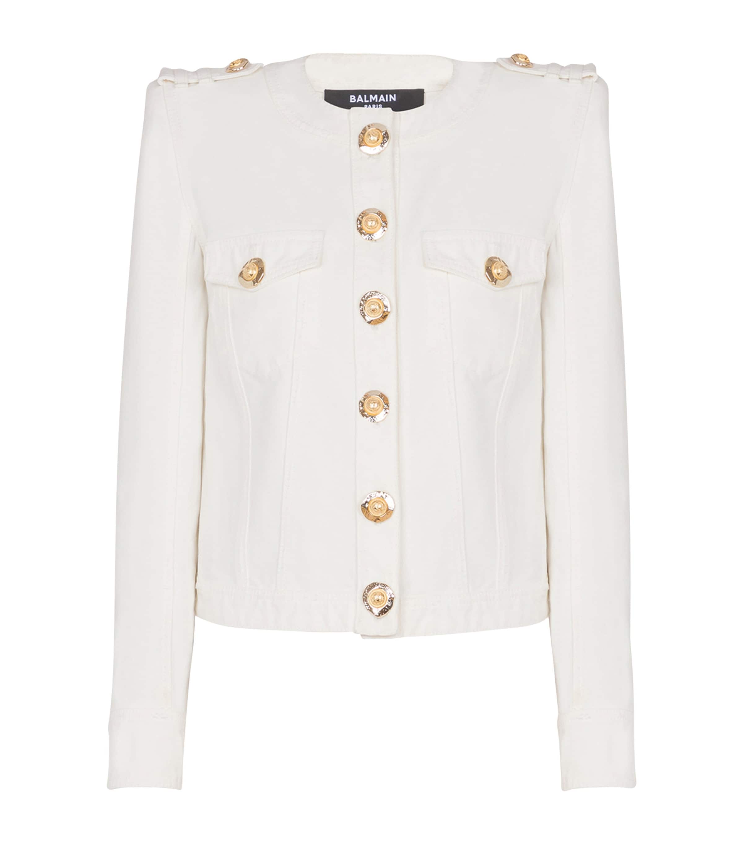 Balmain Cotton Cropped Jacket In White
