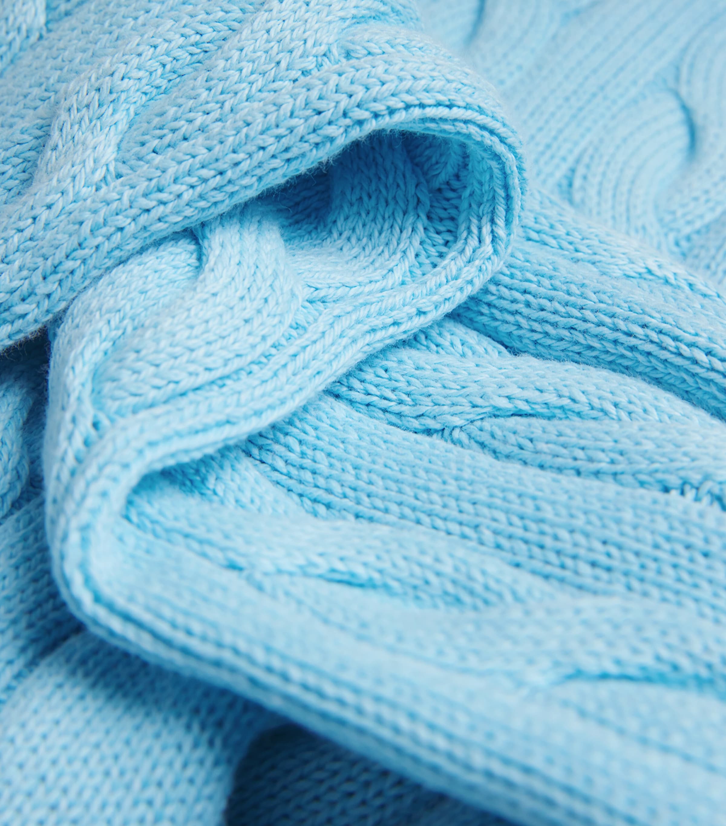 Cotton Cable-Knit Polo Pony Sweater BLUE Image 4