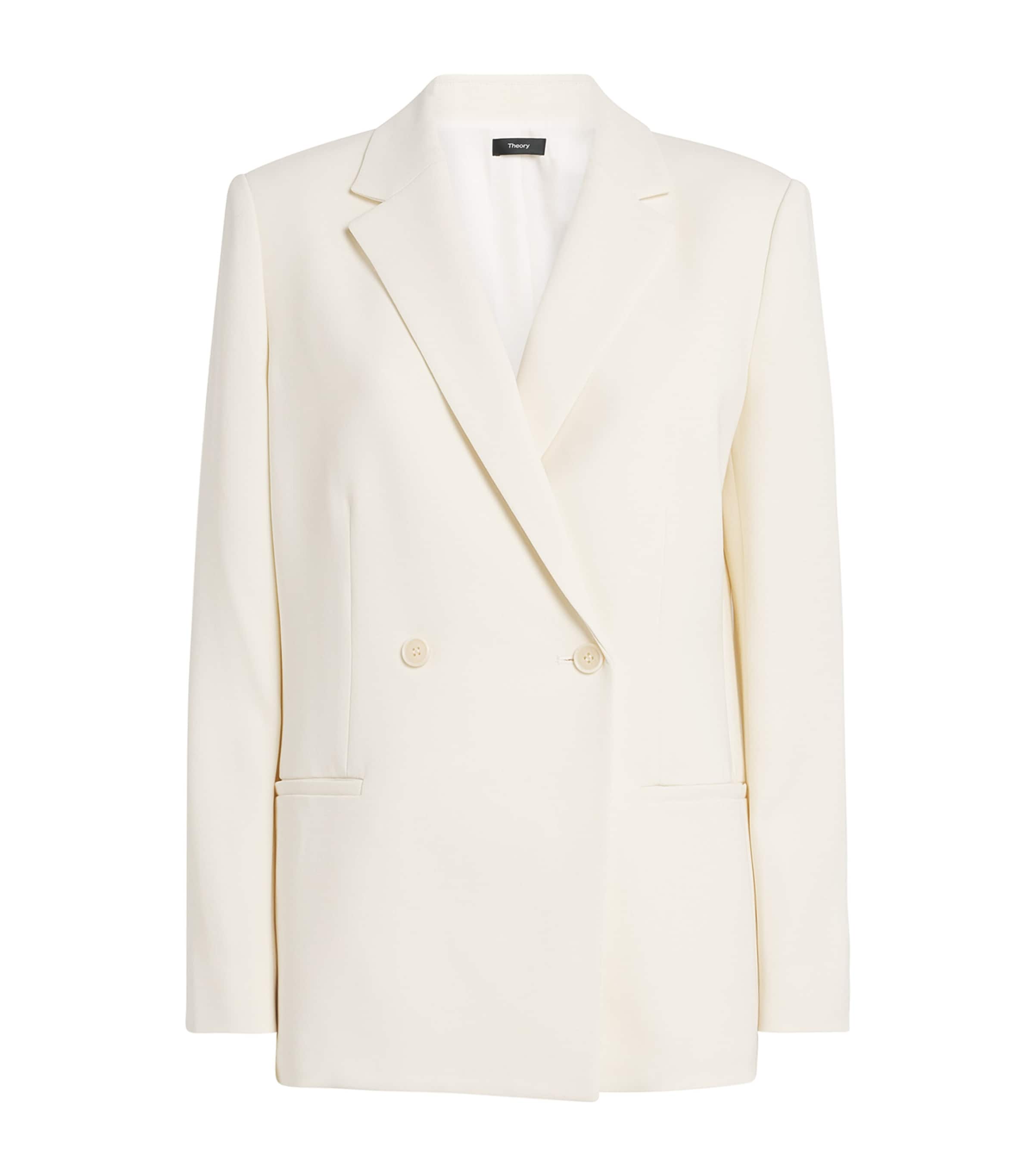 Theory Womens Crepe Double-Breasted Blazer Rice Image 1