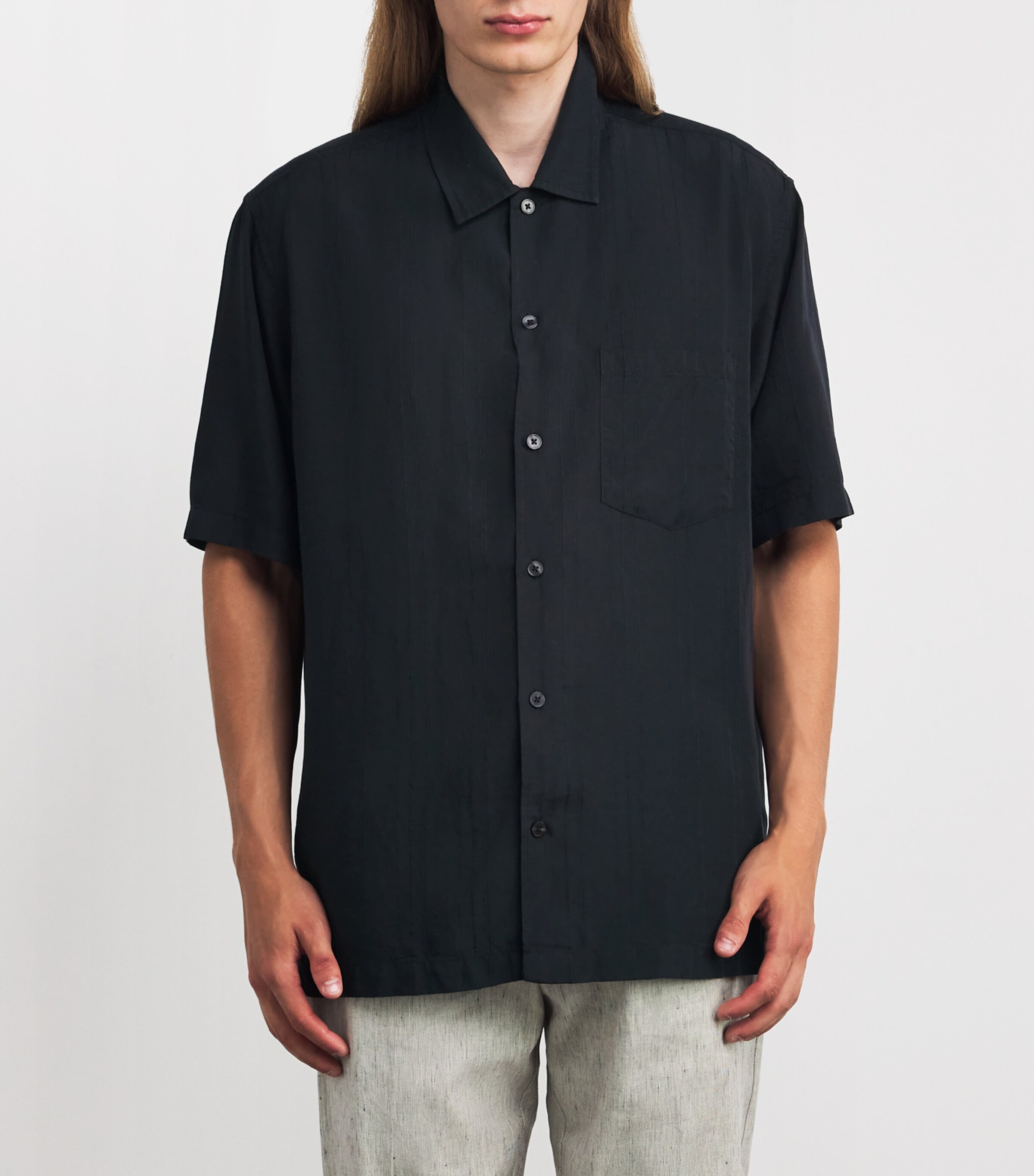 Lyocell Vertical-Stitch Shirt BLACK CLR000021 Image 3