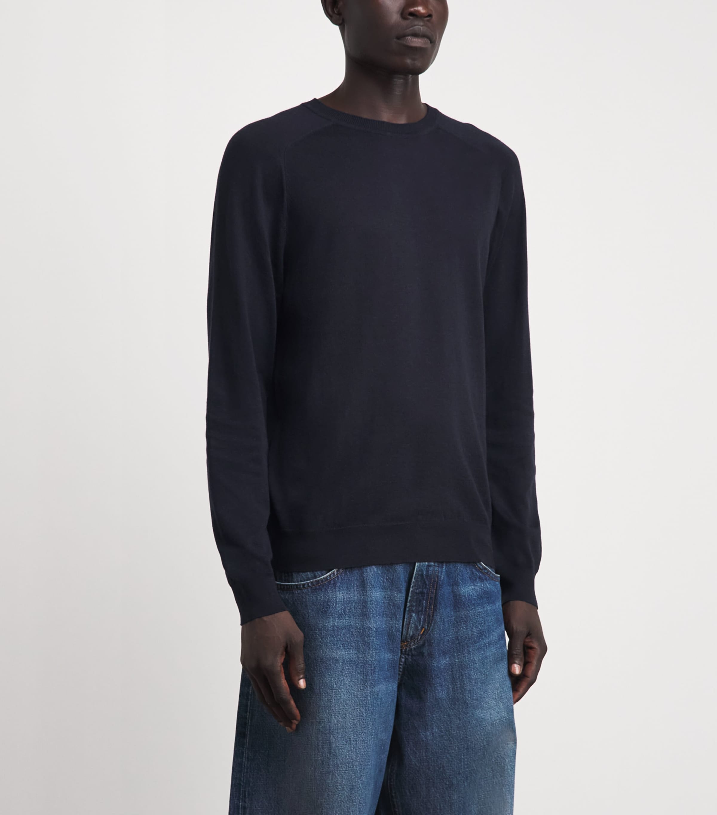 Sunspel Mens Sea Island Cotton-Cashmere Sweater Midnight Navy Image 4
