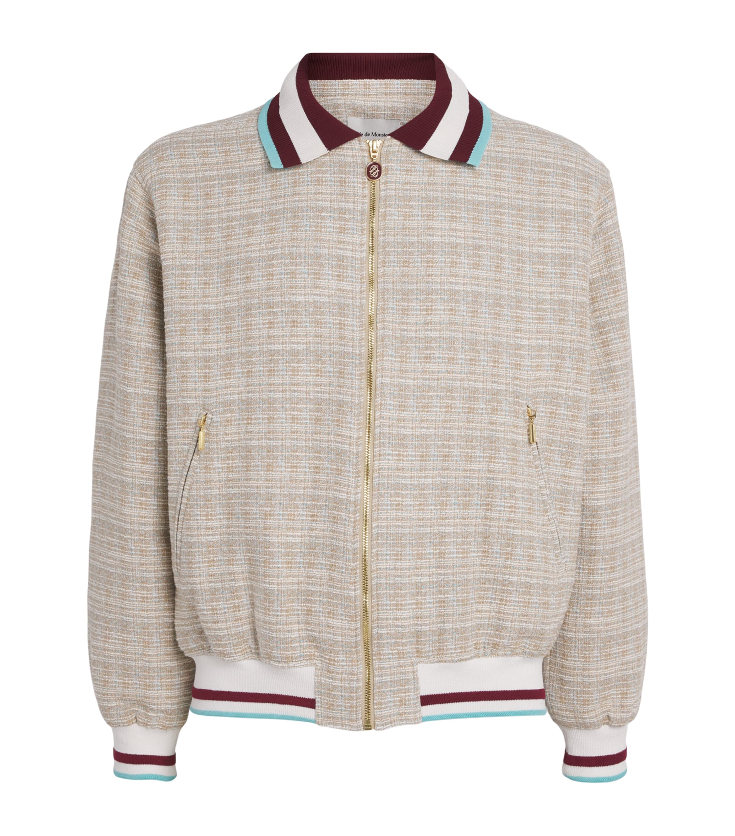 Drôle De Monsieur Mens Cotton-Blend Tweed Track Jacket Dark Sand Image 1