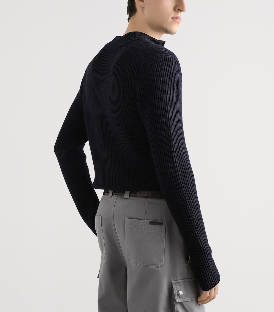 Virgin Wool Quarter-Zip Sweater B6712 BLUE Image 4