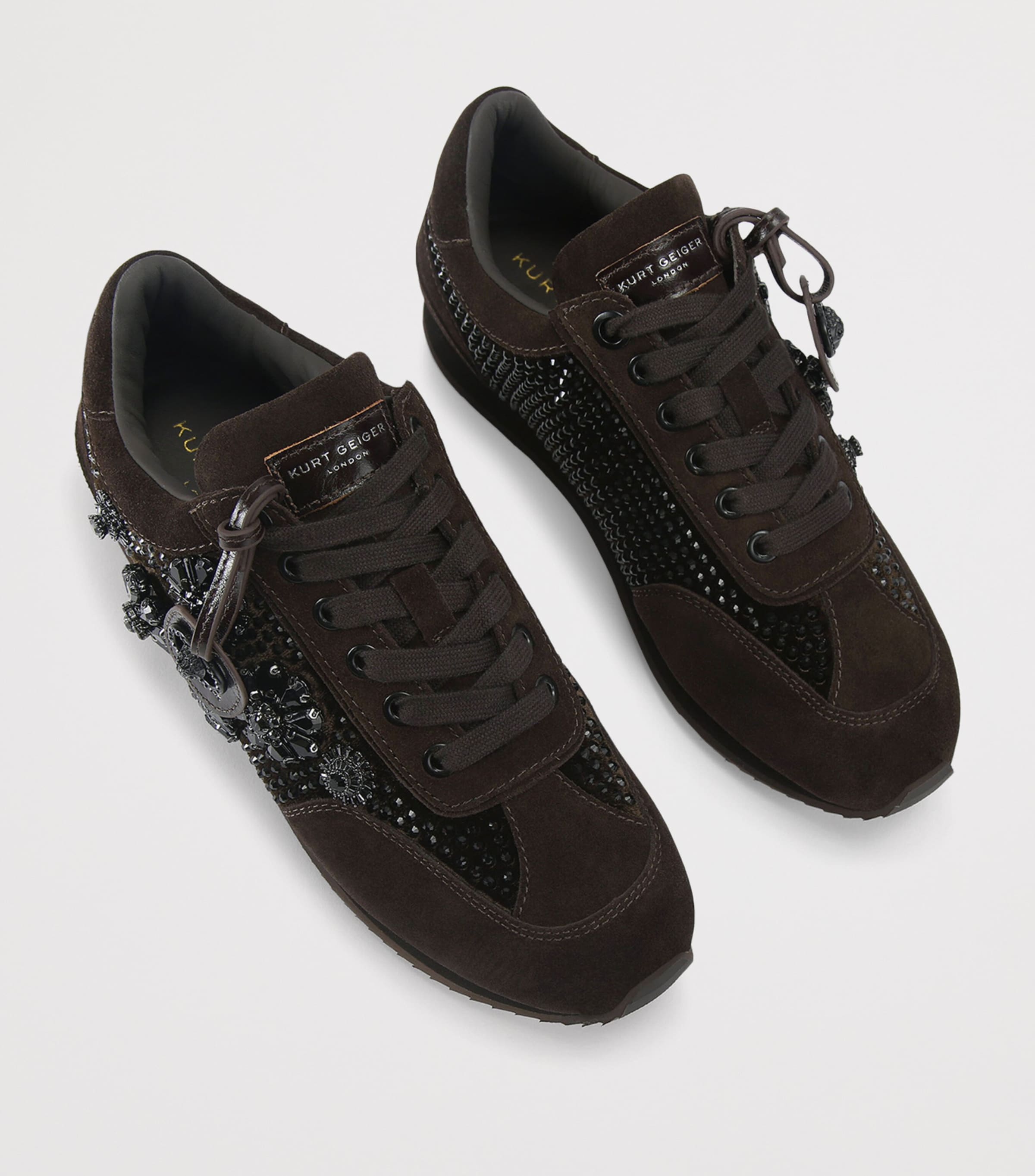 Suede Embellished Chelsea Sneakers DARK BROWN Image 4