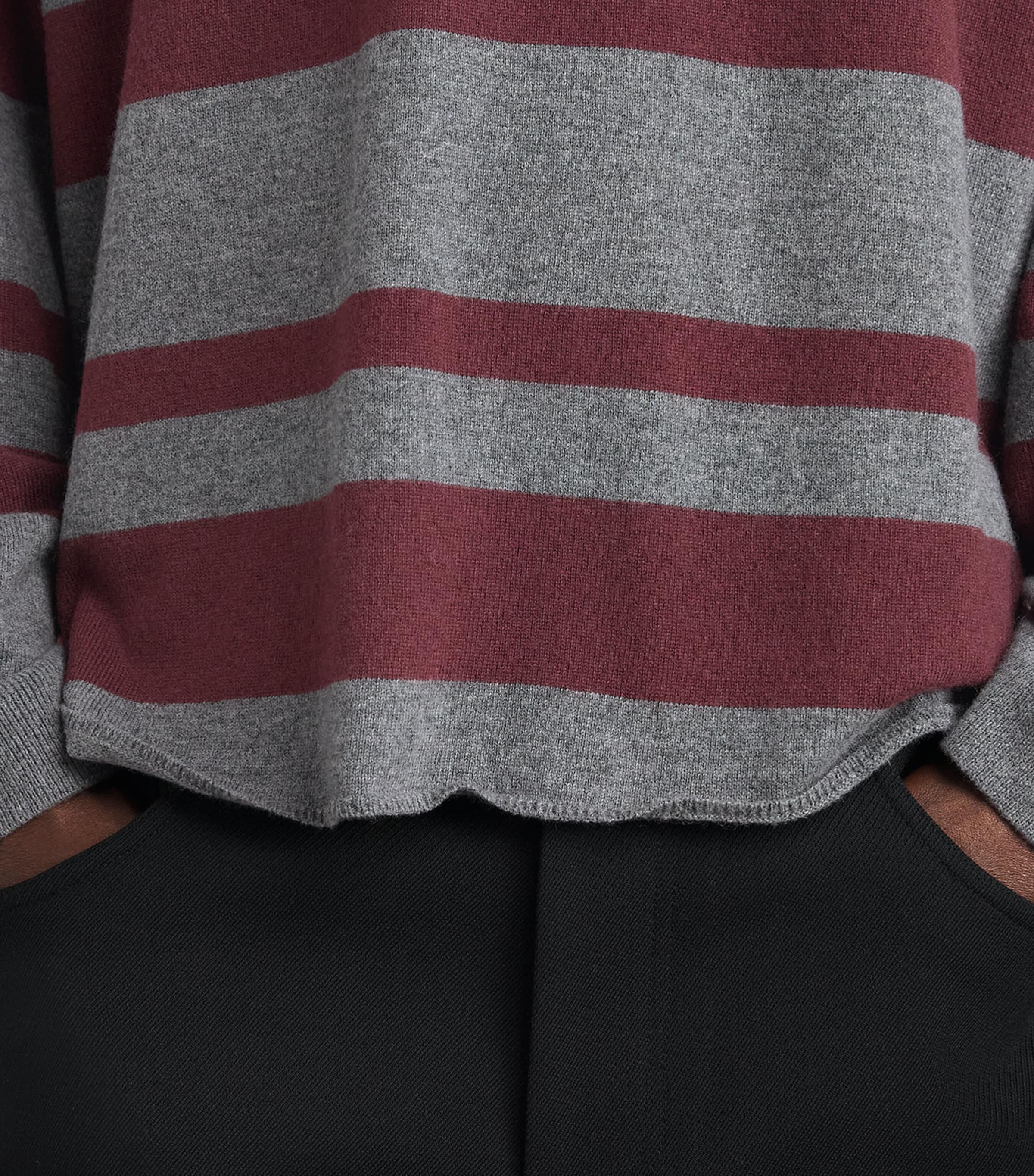 FRAME Mens Merino Wool-Cashmere Stripe Rugby Polo Shirt Gbst Grey/brgnd Strp Image 3
