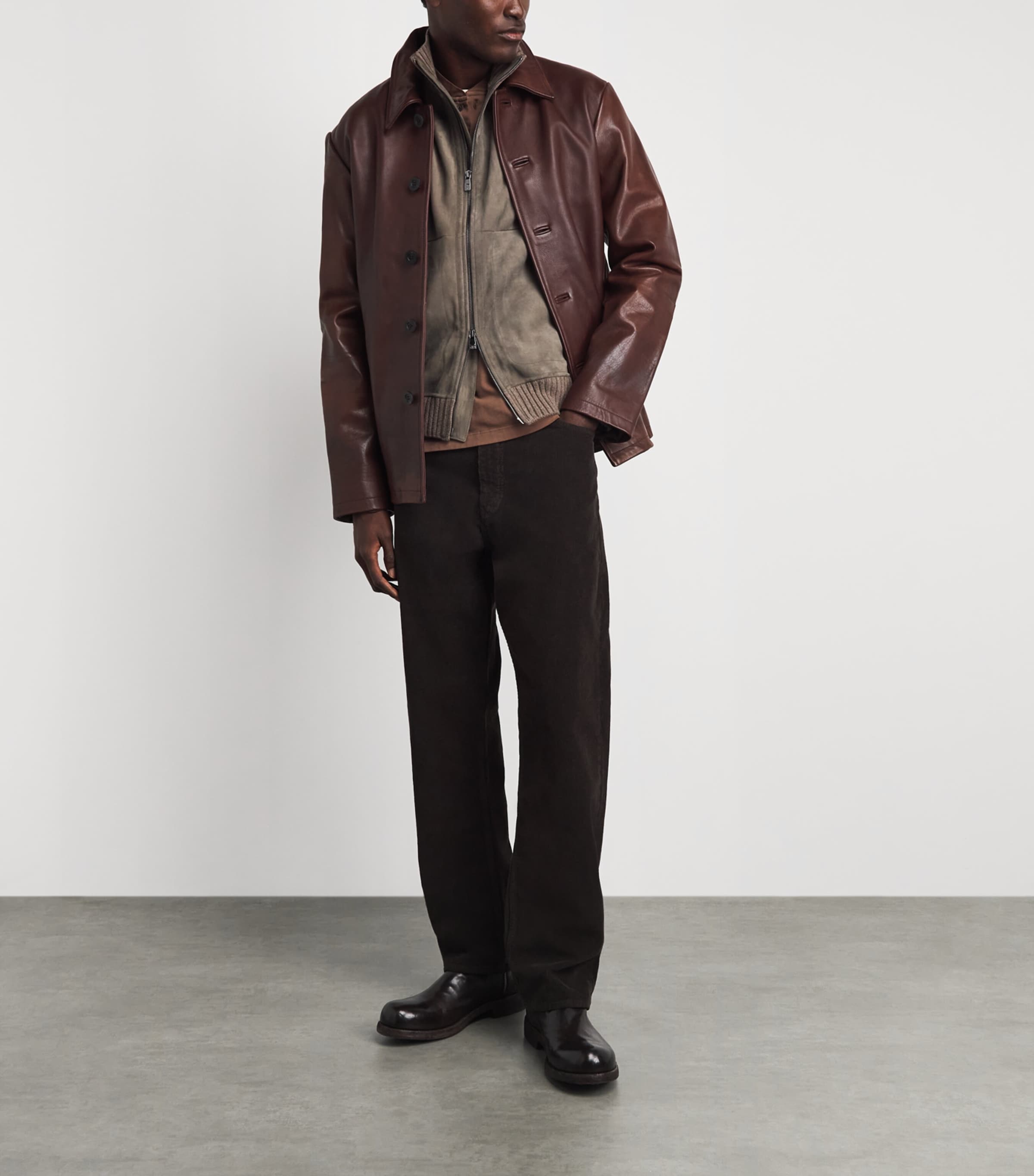 Corneliani Mens Wool-Suede Hybrid Jacket Brick Brown Image 2