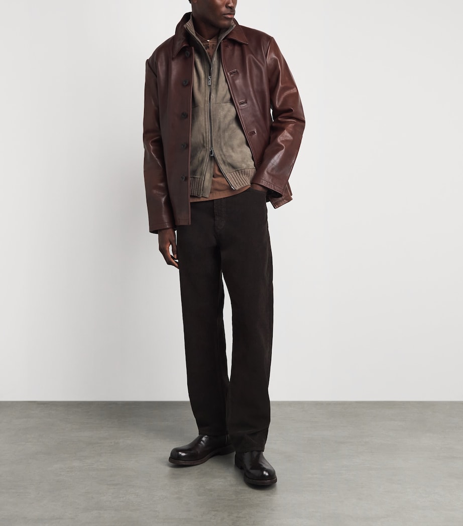 Corneliani Mens Wool-Suede Hybrid Jacket Brick Brown Image 2