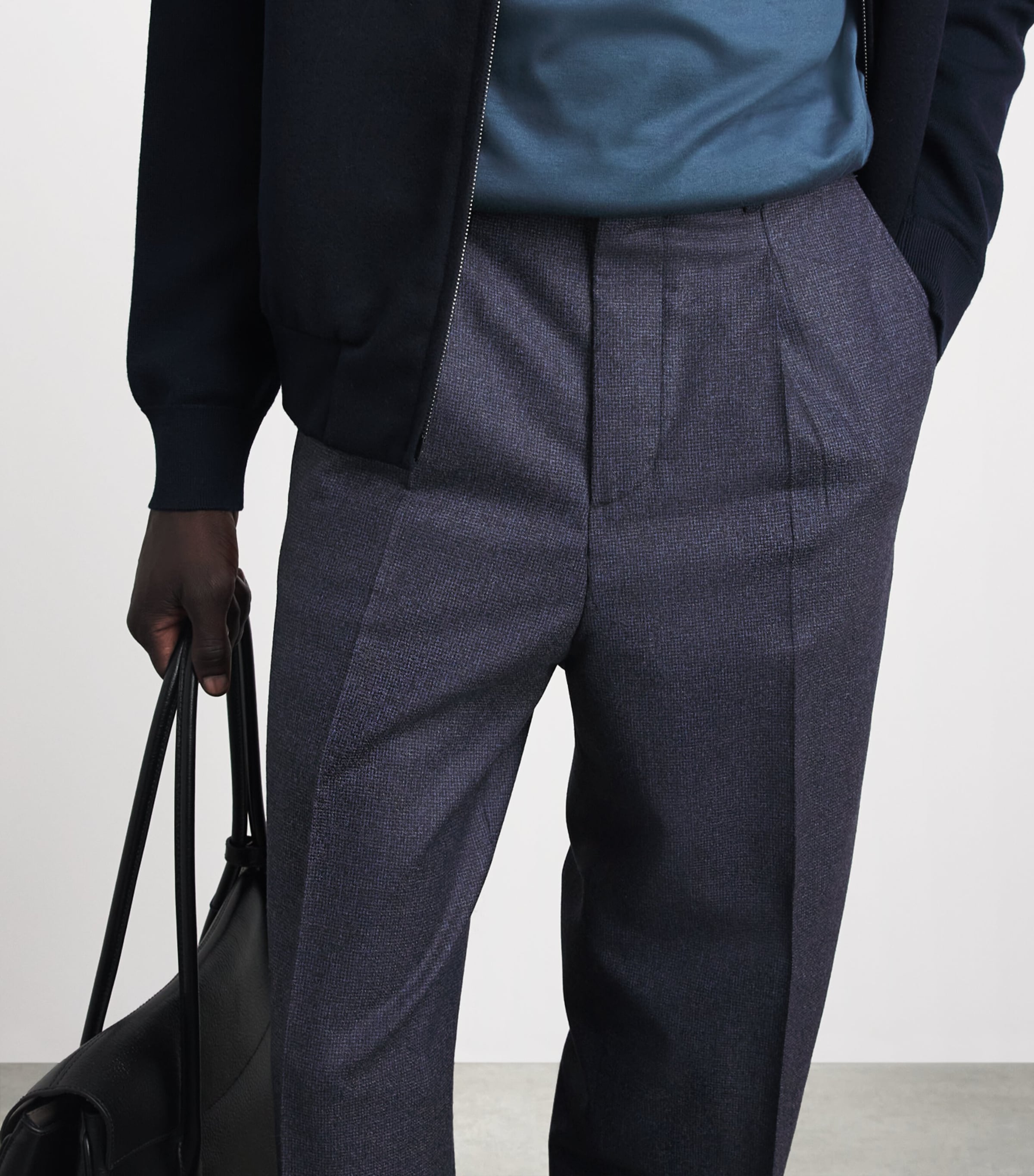 Pal Zileri Mens Virgin Wool Pleated Trousers Blue Navy Image 3