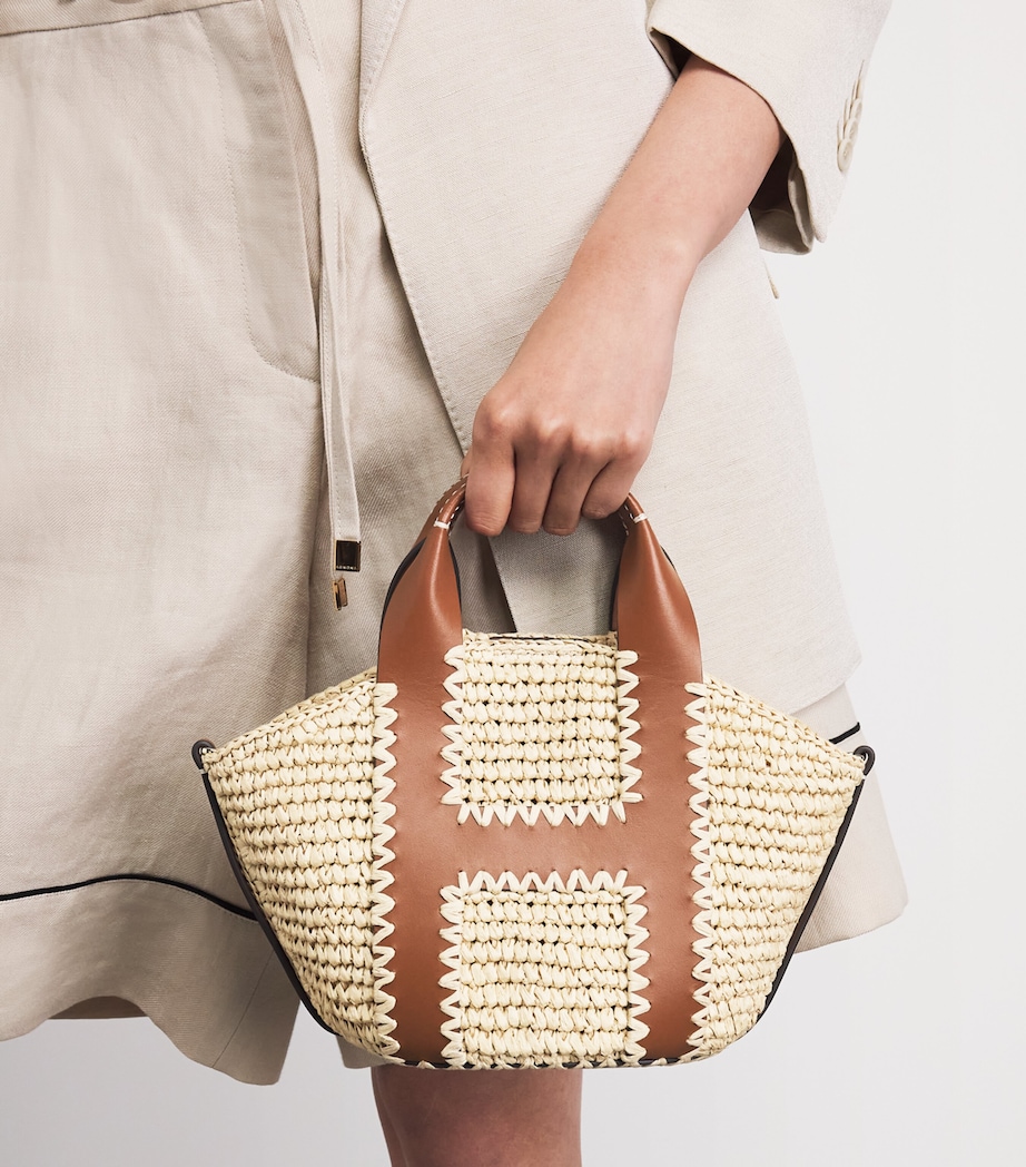 Harrods Small Raffia Tote Bag Neutral Image 4