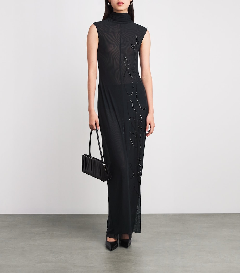 Tulle Sequin-Branded Maxi Dress 00-BLACK Image 2