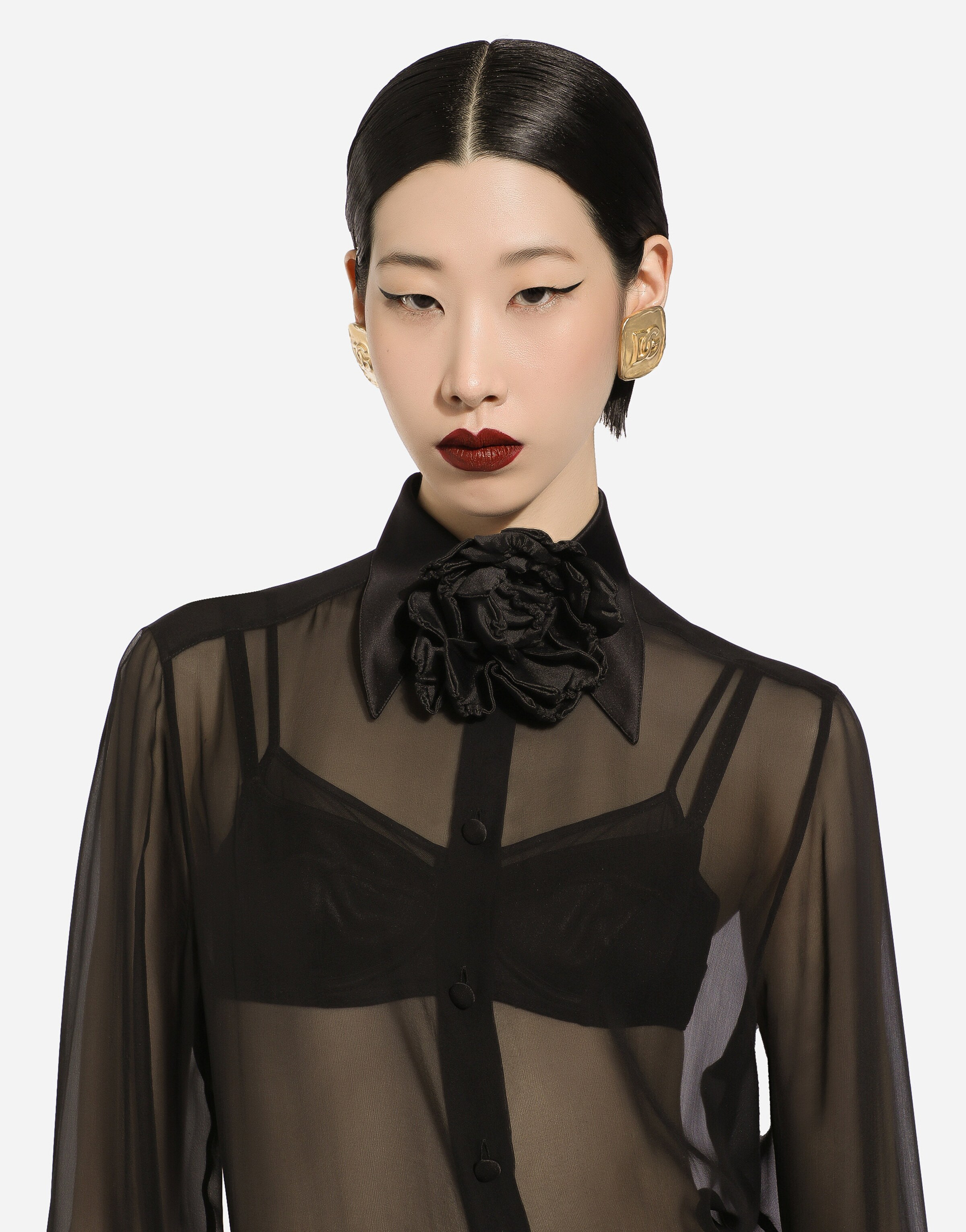 Lace Sheer Shirt N0000-BLACK Image 7