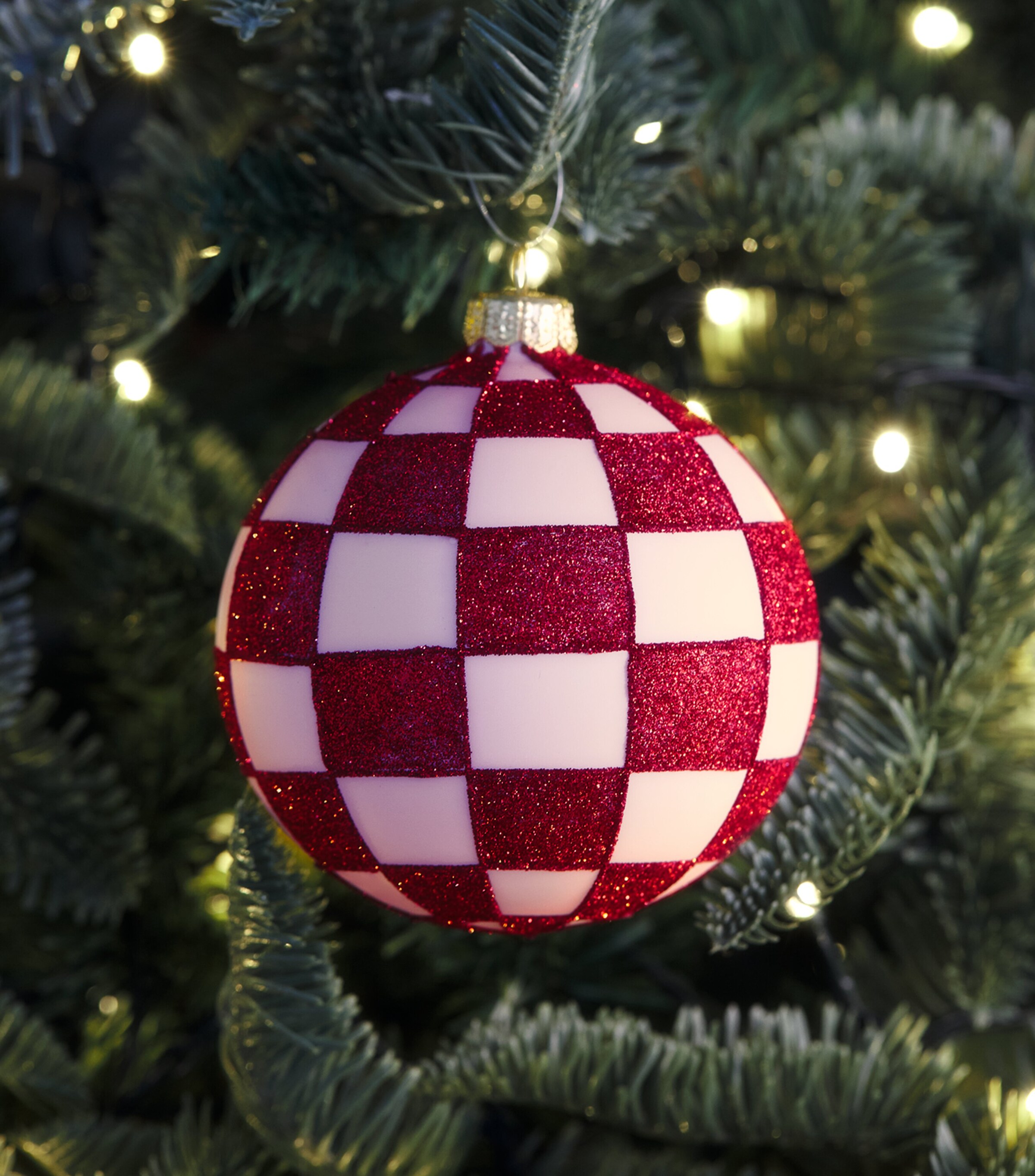Harrods Glitter Chequered Bauble Pstel Pink Egg Shll Image 3