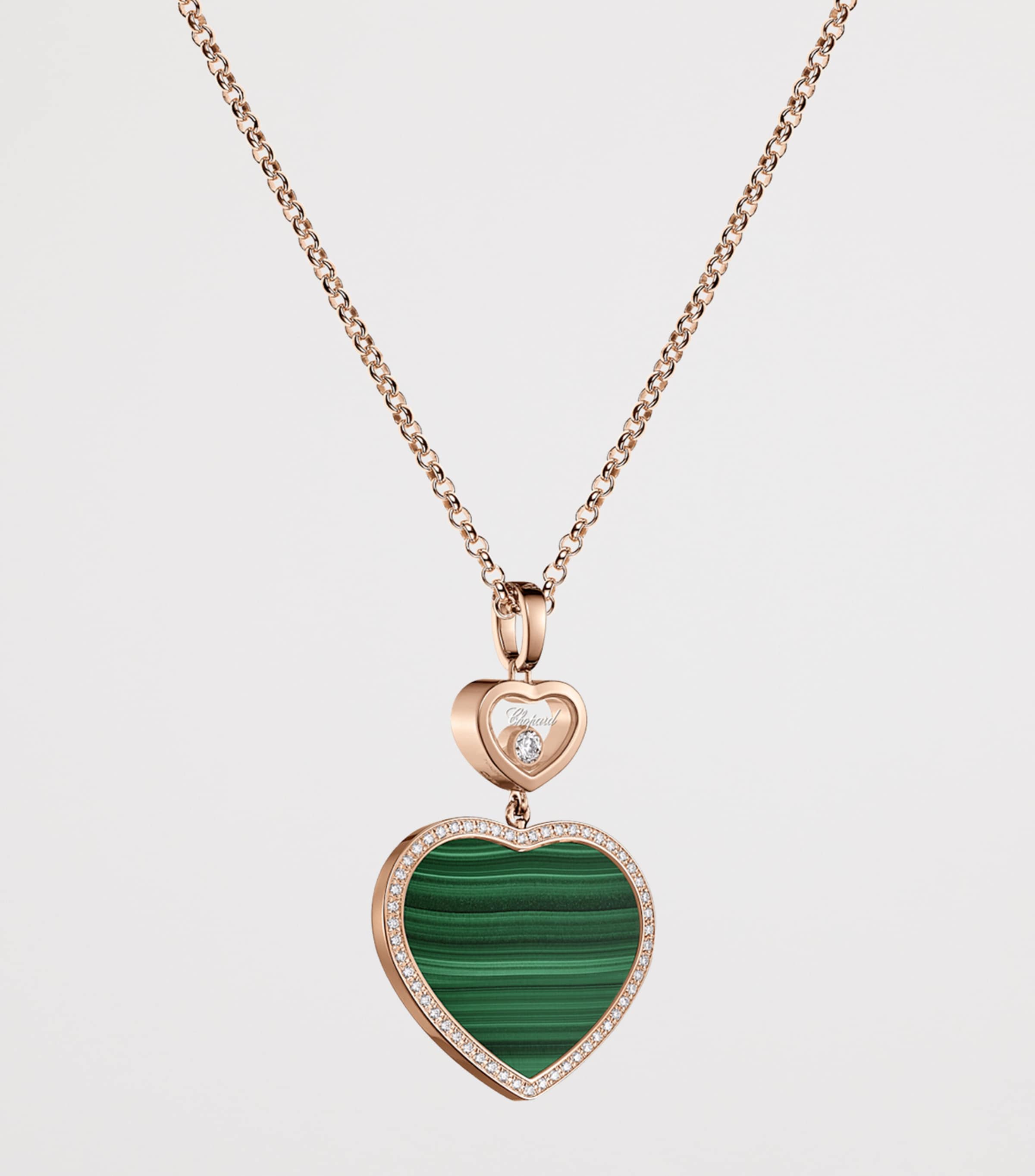 Rose Gold, Diamond and Malachite Happy Hearts Pendant Necklace 18K ROSE GOLD Image 4