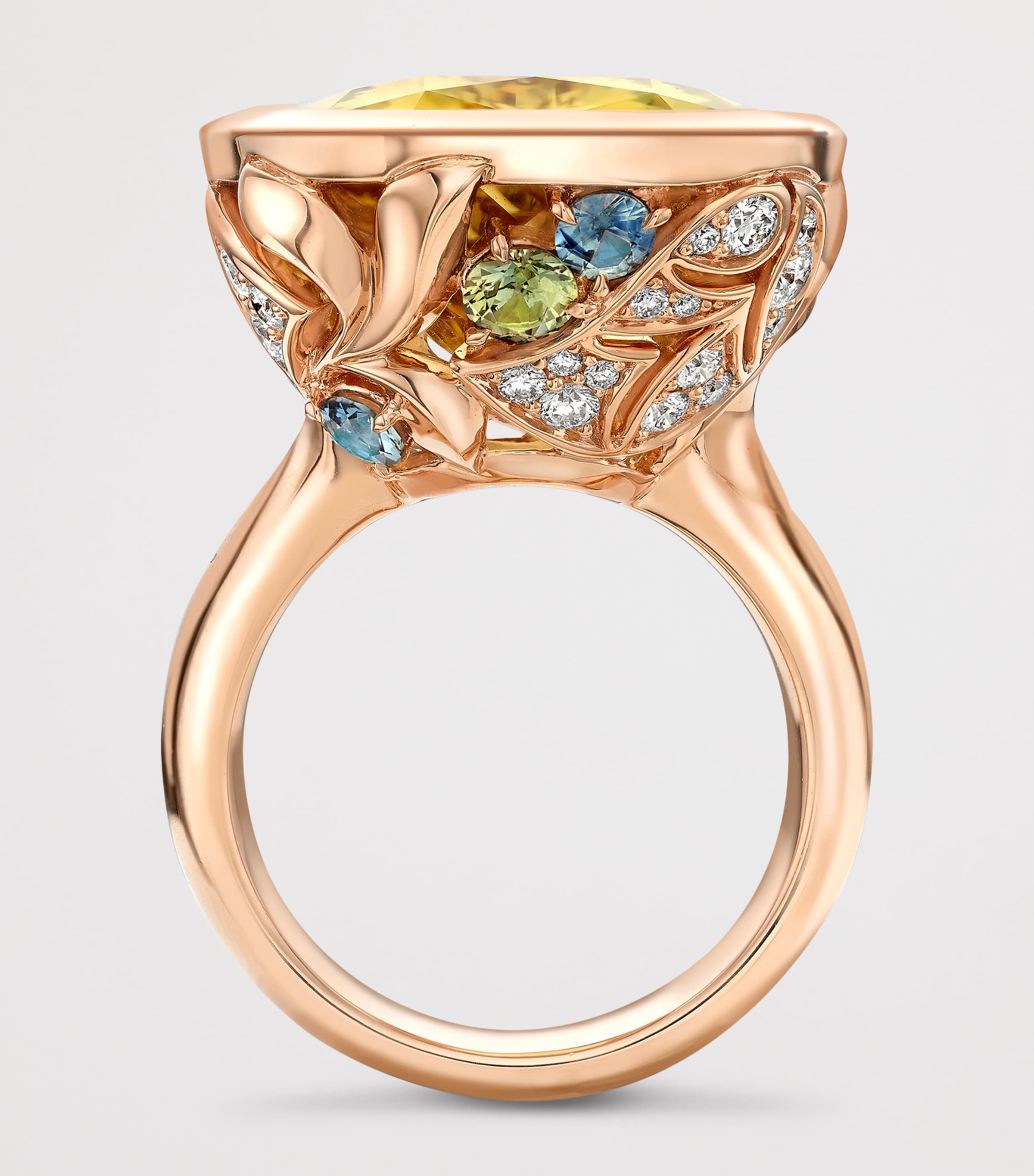 Boodles Rose Gold, Diamond, Heliodor and Sapphire Silk Mantua Palace Ring Yellow Image 4