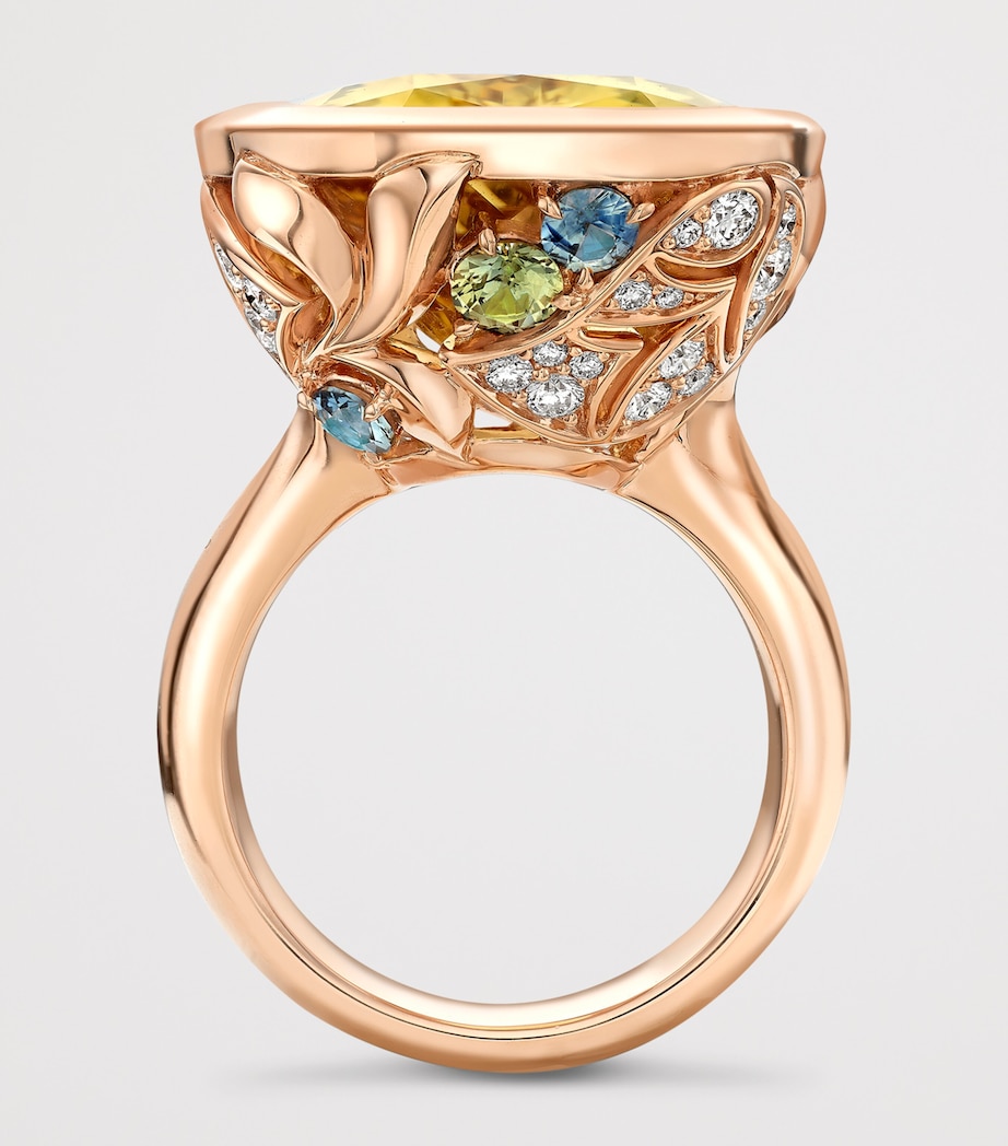 Boodles Rose Gold, Diamond, Heliodor and Sapphire Silk Mantua Palace Ring Yellow Image 4