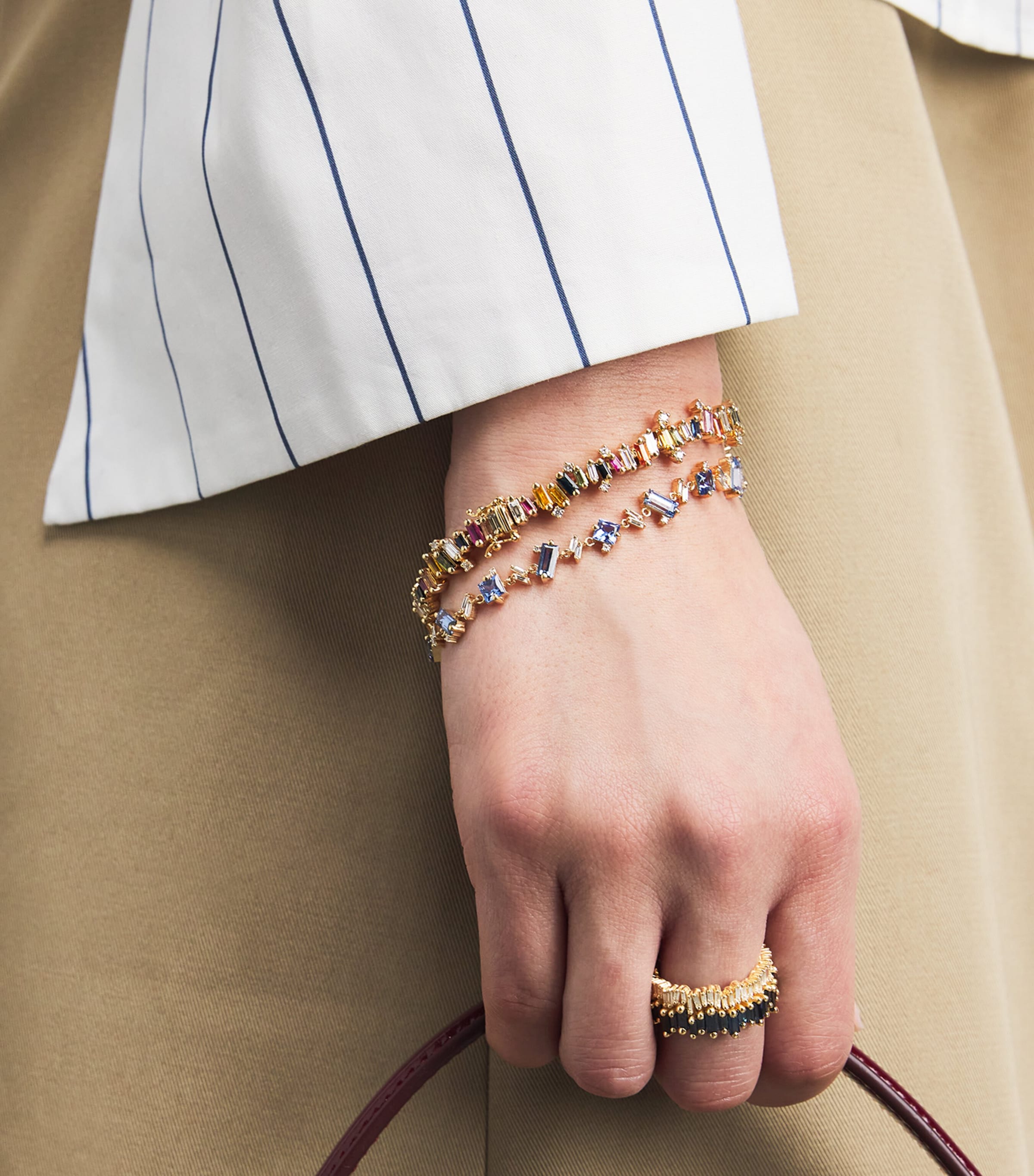 Suzanne Kalan Yellow Gold, Diamond and Blue Sapphire Double Stack Eternity Band (Size 7.25) Yg/db Image 2