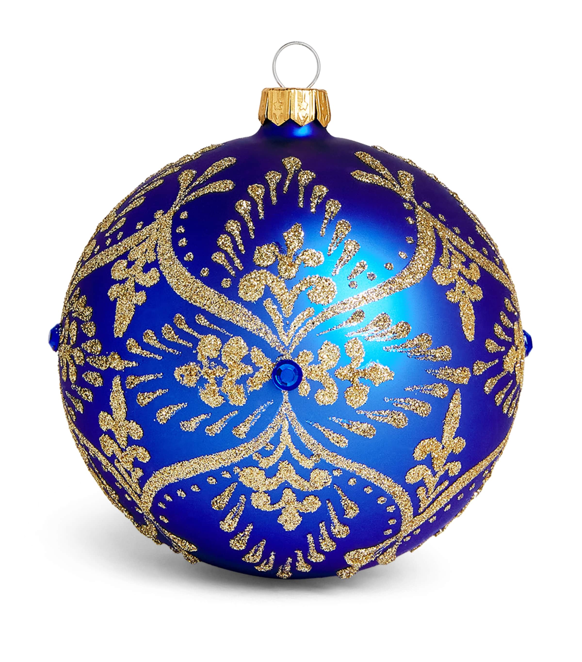 Harrods Glitter Fleur-de-Lis Pattern Bauble Royal Blue Image 1