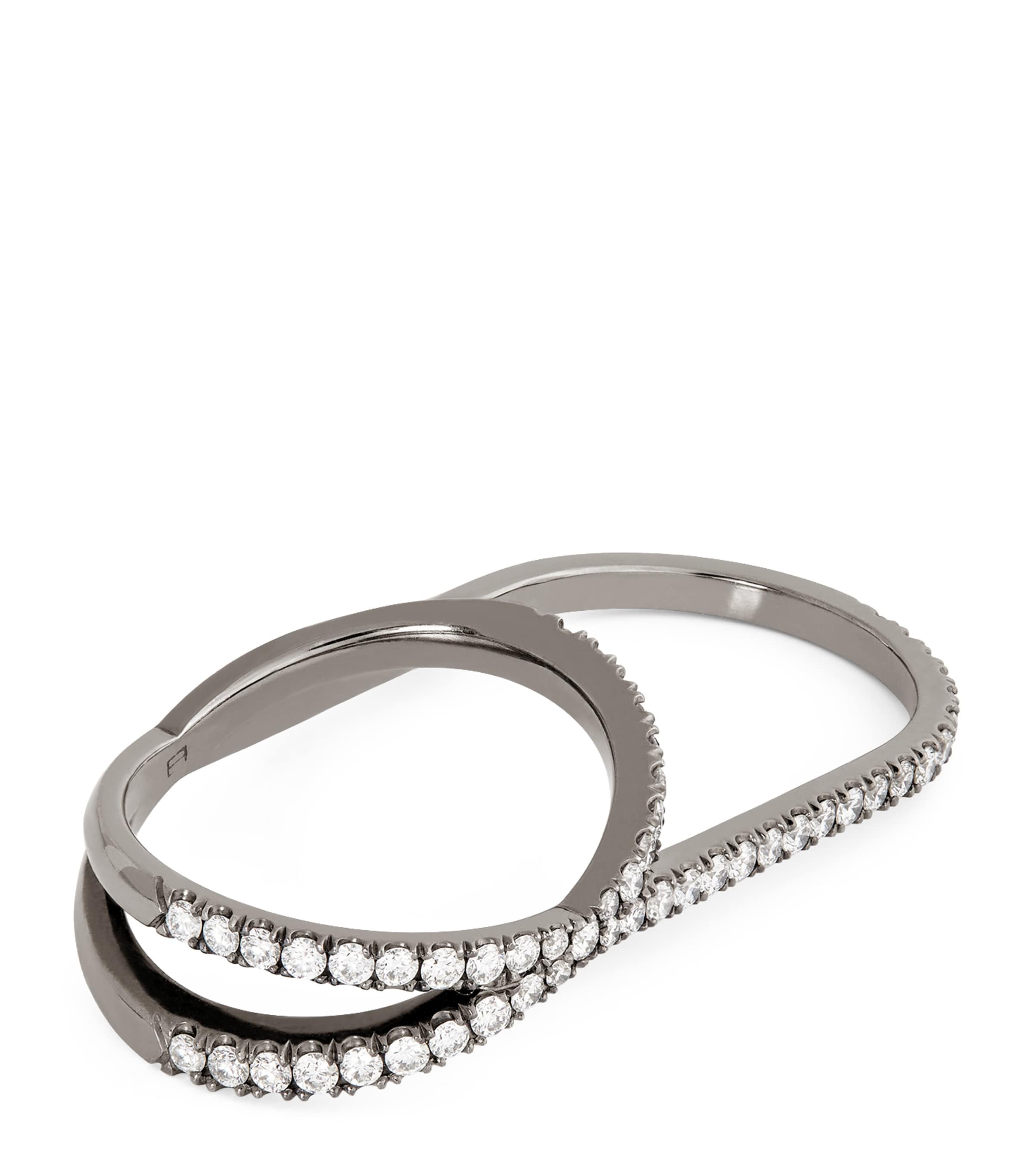 Eva Fehren Blackened White Gold And Diamond Double Finger Orbit Ring In Black