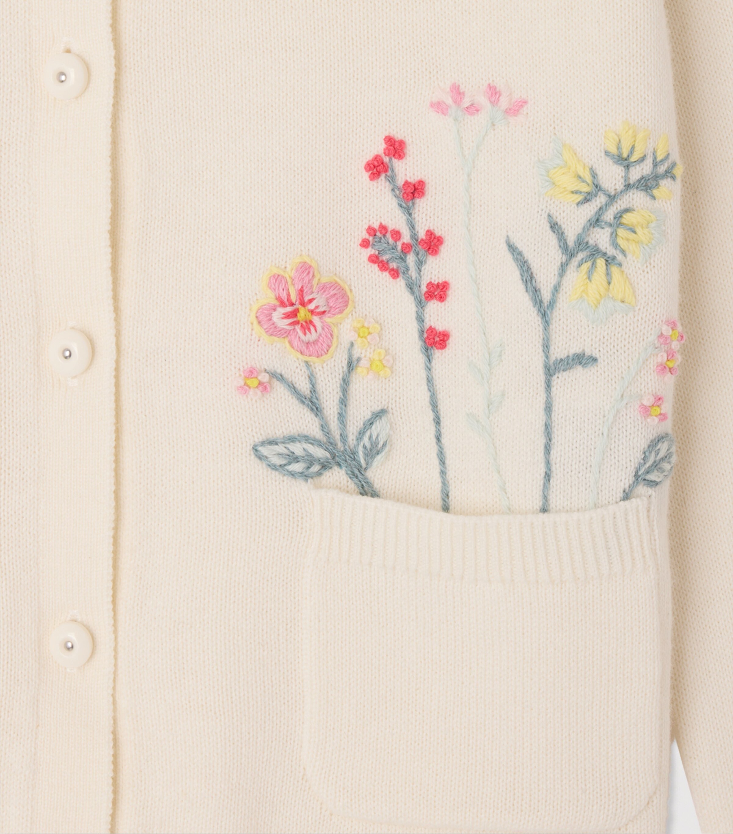 Bonpoint Cotton Embroidered Floral Cardigan (10-14 Years) Craie Image 3