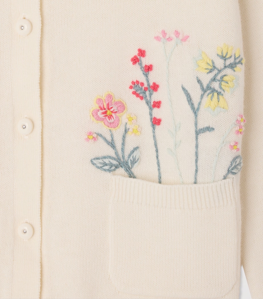Bonpoint Cotton Embroidered Floral Cardigan (10-14 Years) Craie Image 3
