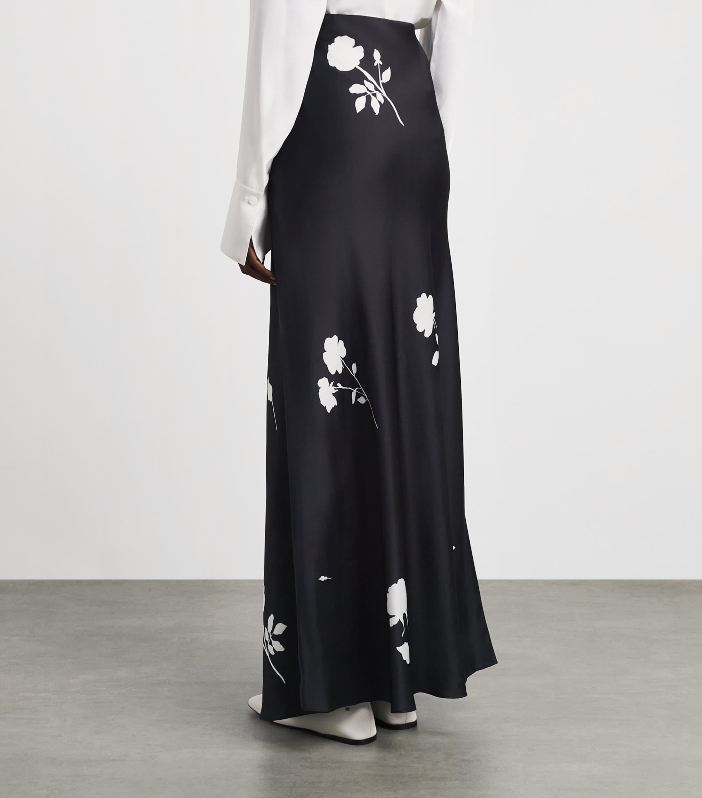 Lafayette 148 Womens Satin Floral Maxi Skirt Black Multi Image 5