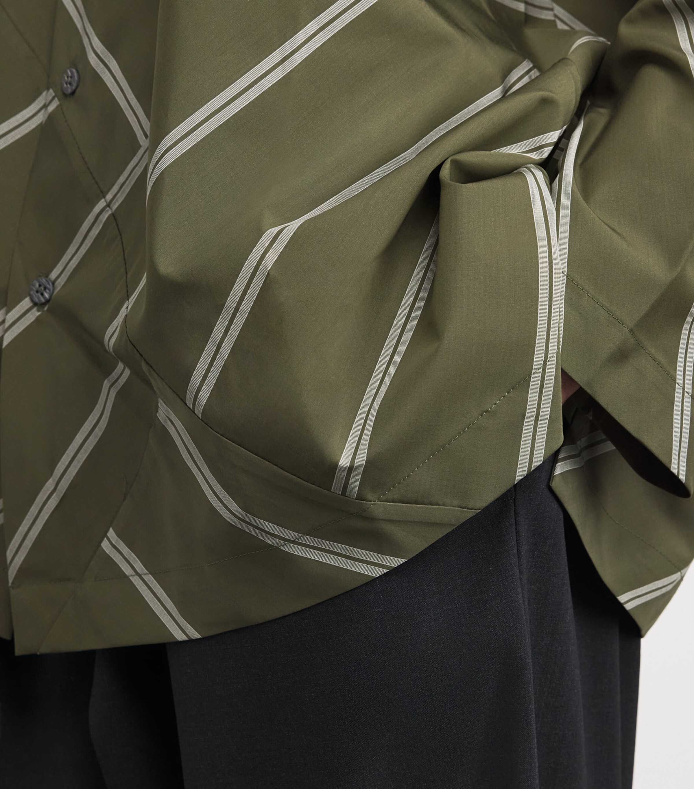 Slim Double Stand-Collar Shirt OLIVE Image 6