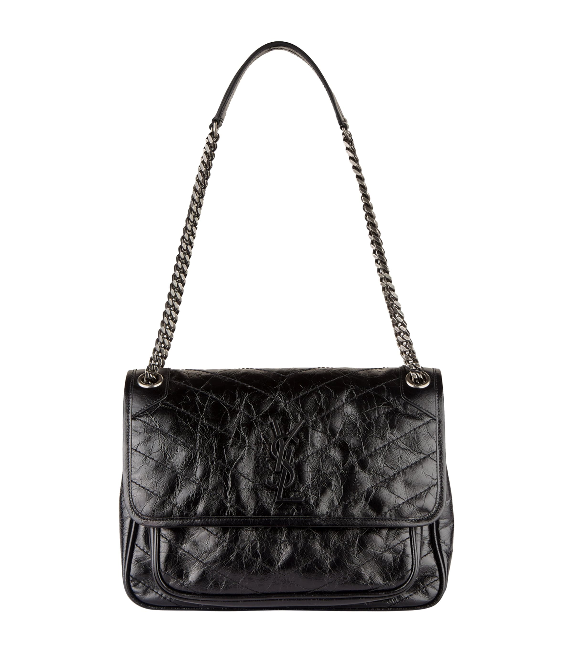 【SAINT LAURENT】niki small bucket bag ナイロンバッグ Niki Small leather-trimmed bucket bag in black - Saint