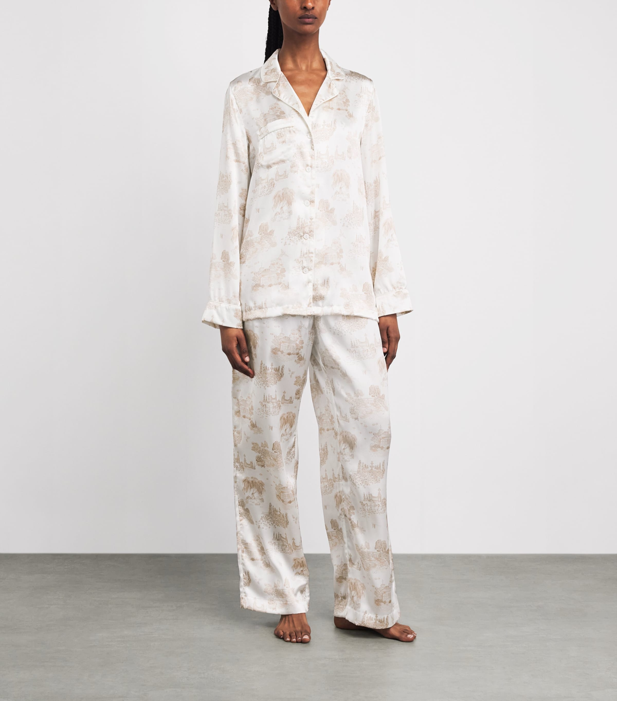 Derek Rose Womens Silk Toile Pyjama Set White Image 2