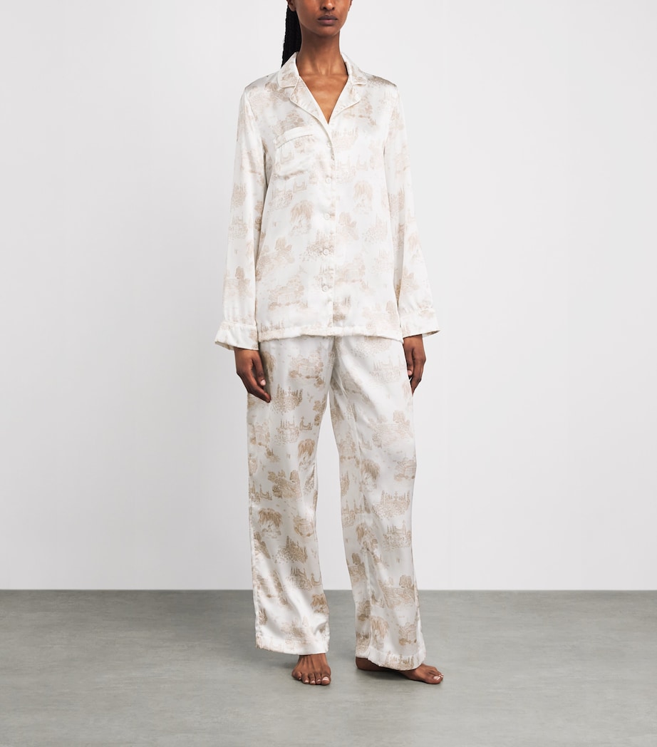 Derek Rose Womens Silk Toile Pyjama Set White Image 2