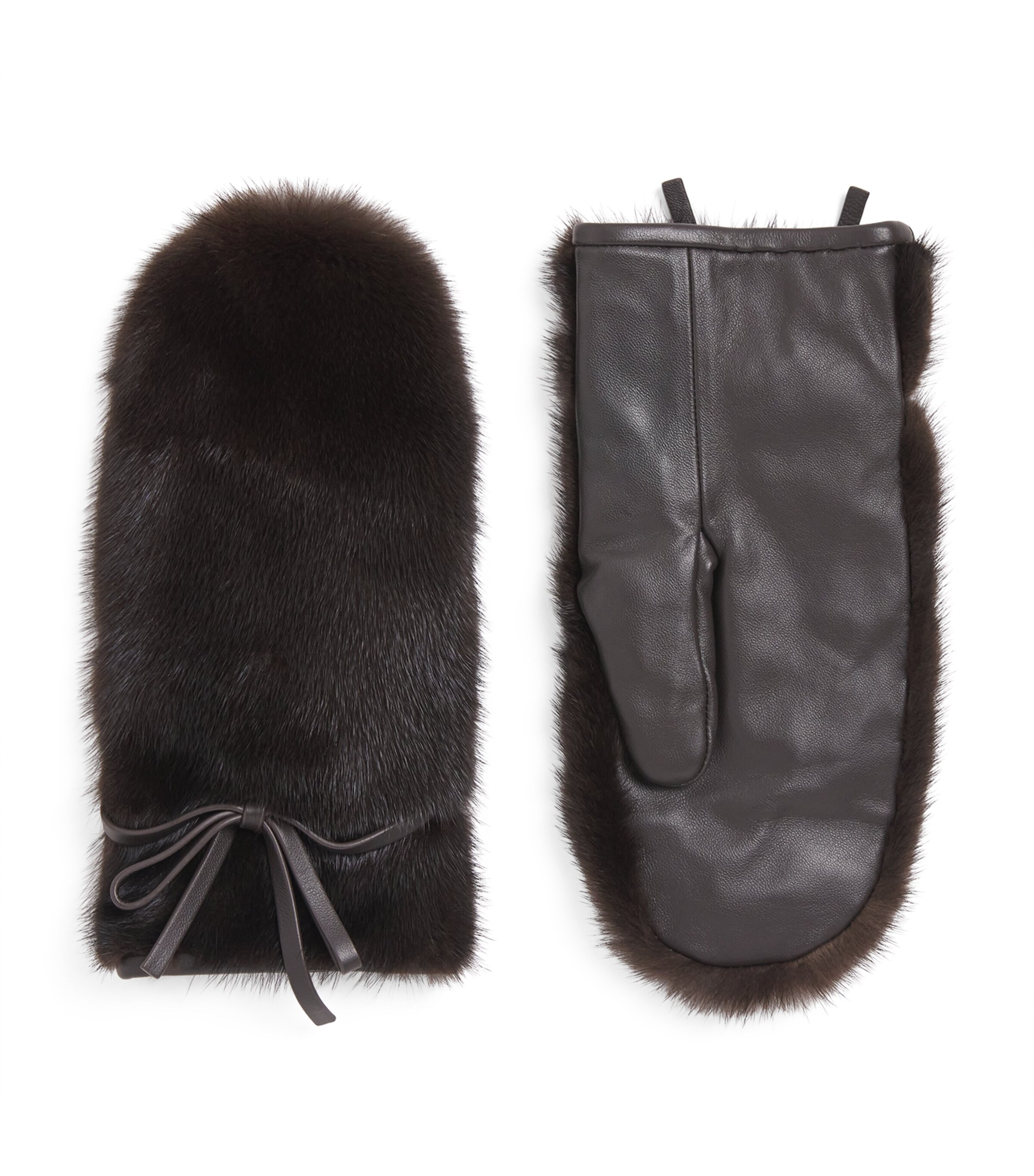 Yves Salomon Mink Fur-Leather Mittens Maho Image 1