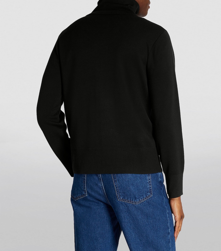 Wool Zip-Up Cardigan BLACK Image 4