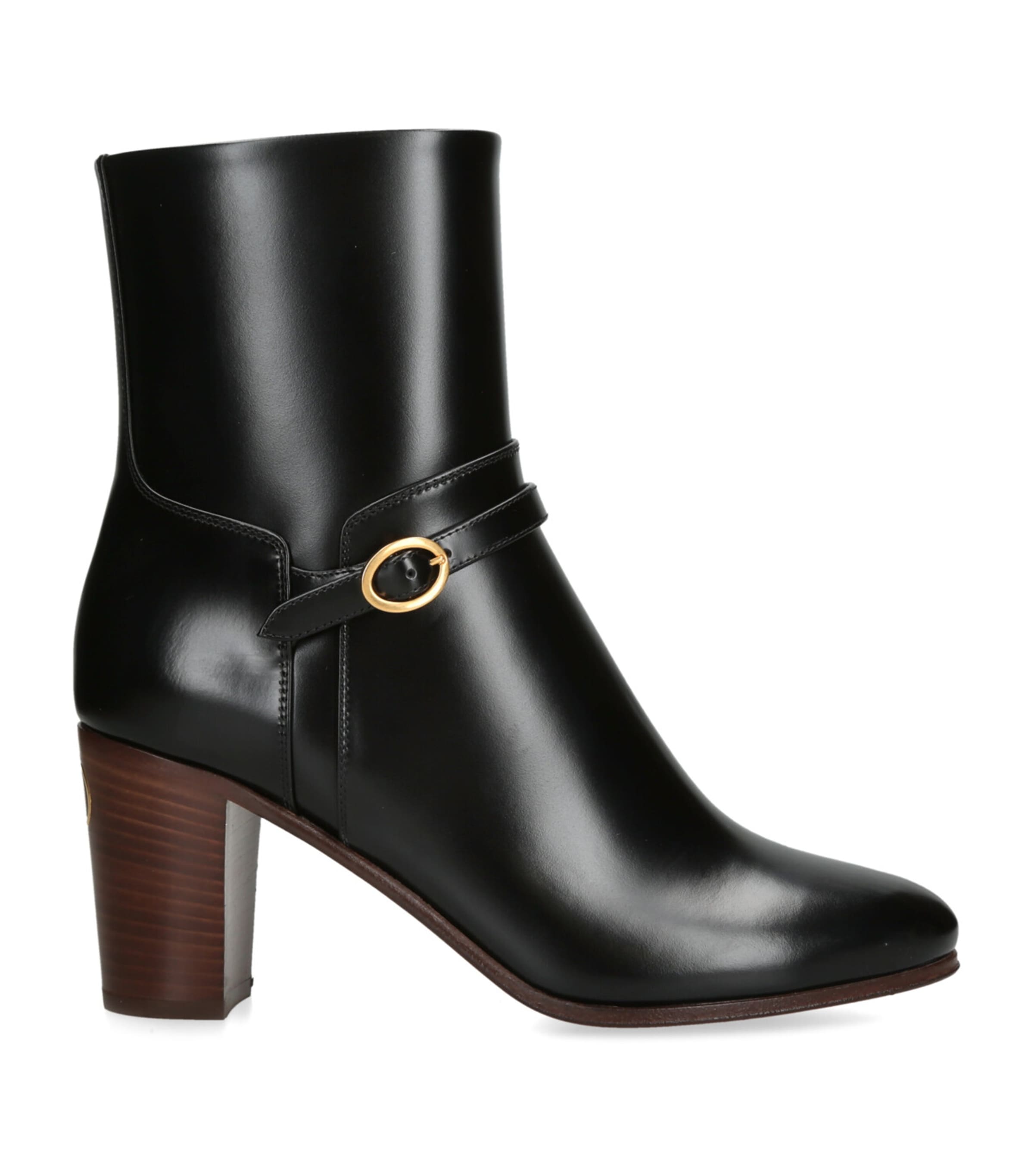 Valentino Leather Pattie Heeled Ankle Boots 75 In Black