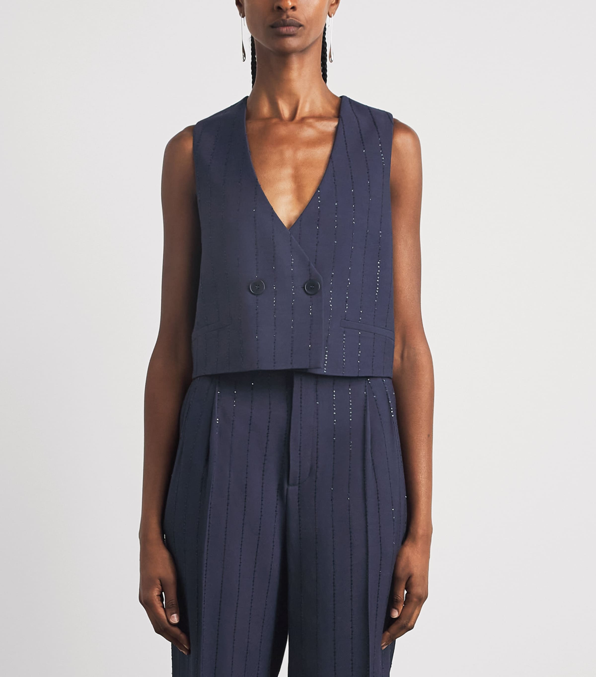 Sandro Paris Womens Embellished Stripe Waistcoat Dark Navy Image 4