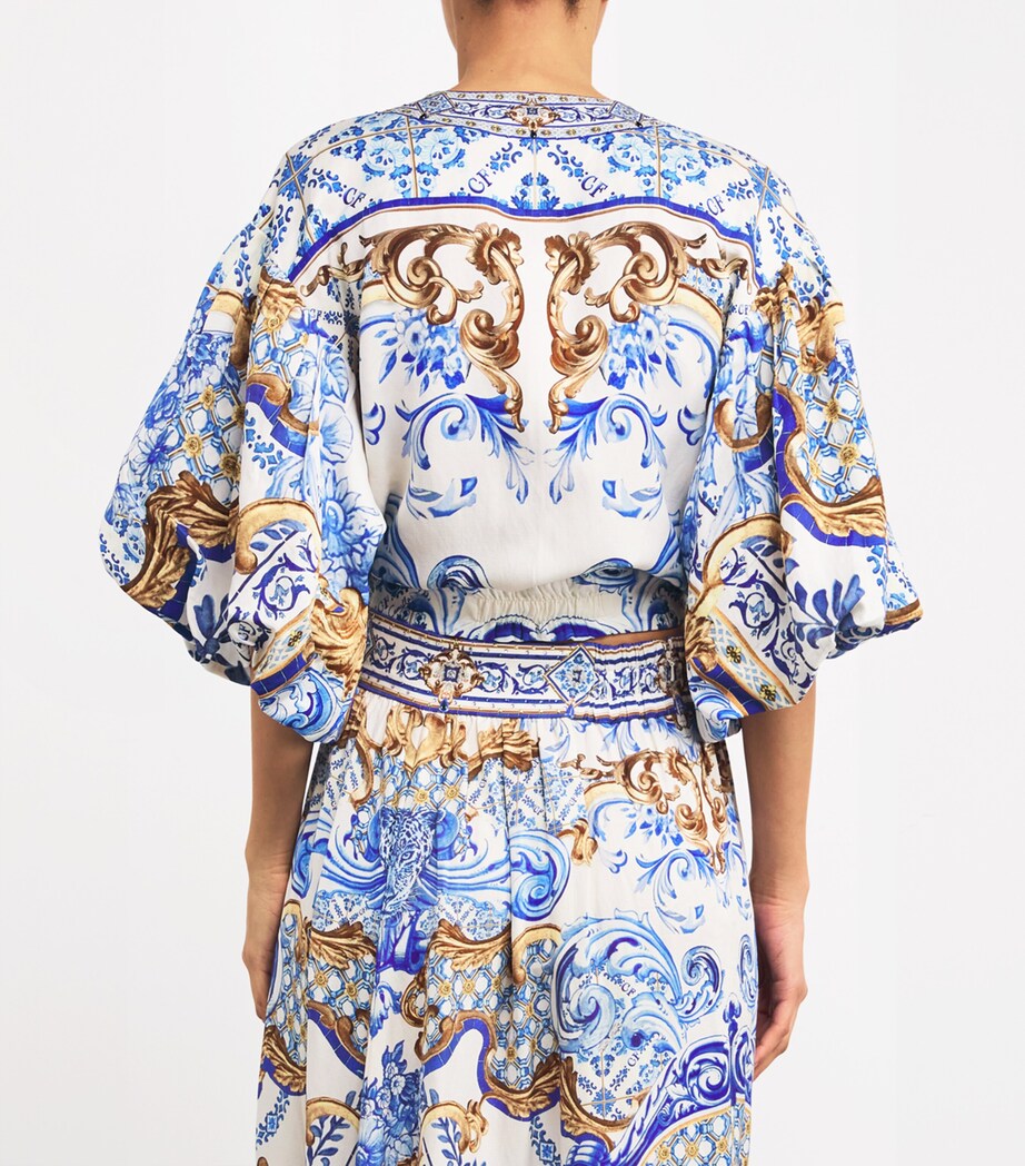 Camilla Womens Printed Puff-Sleeve Crop Top Azuladvt Image 4