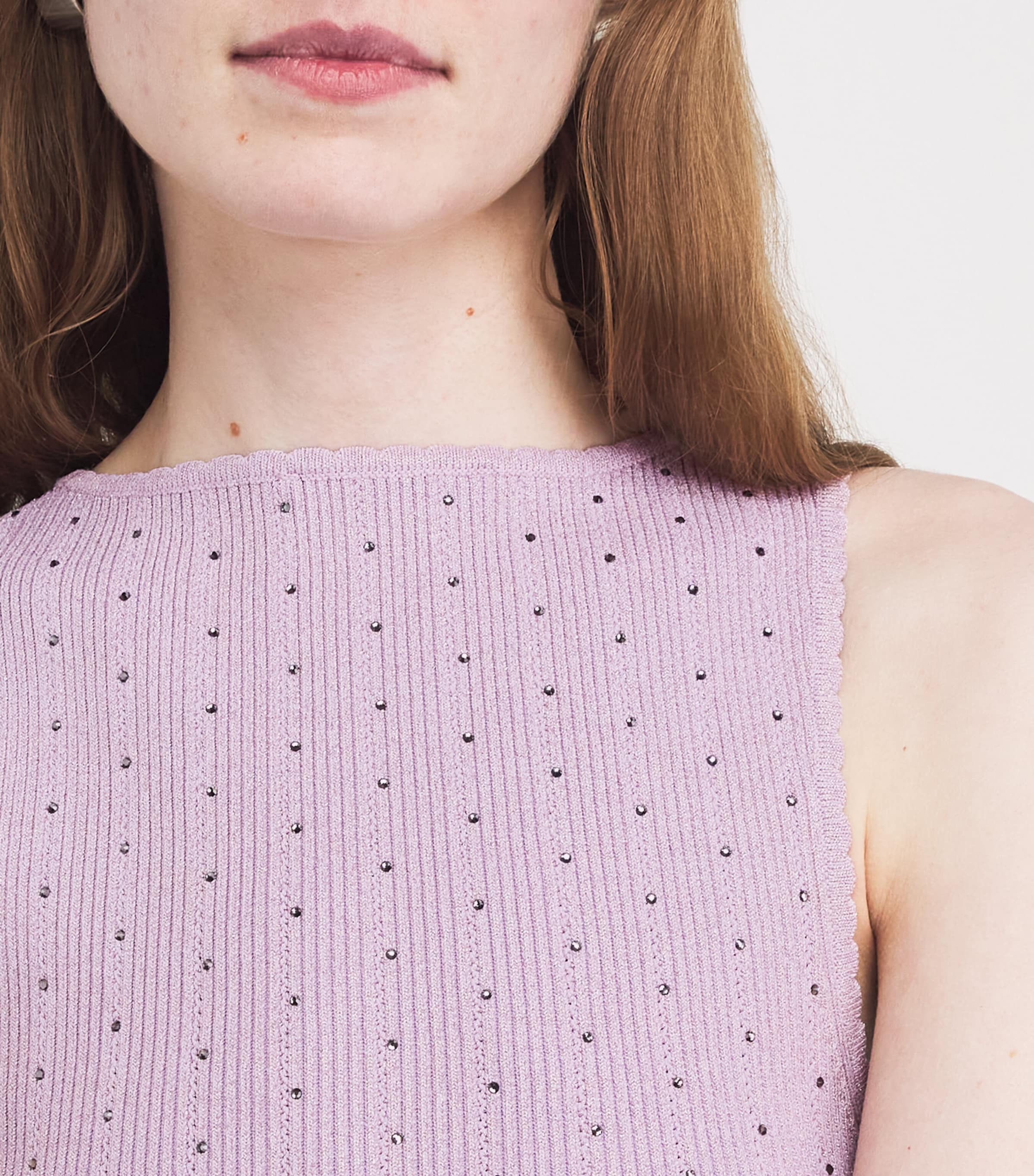Sandro Paris Womens Embellished-Knit Tank Top Mauve Image 3