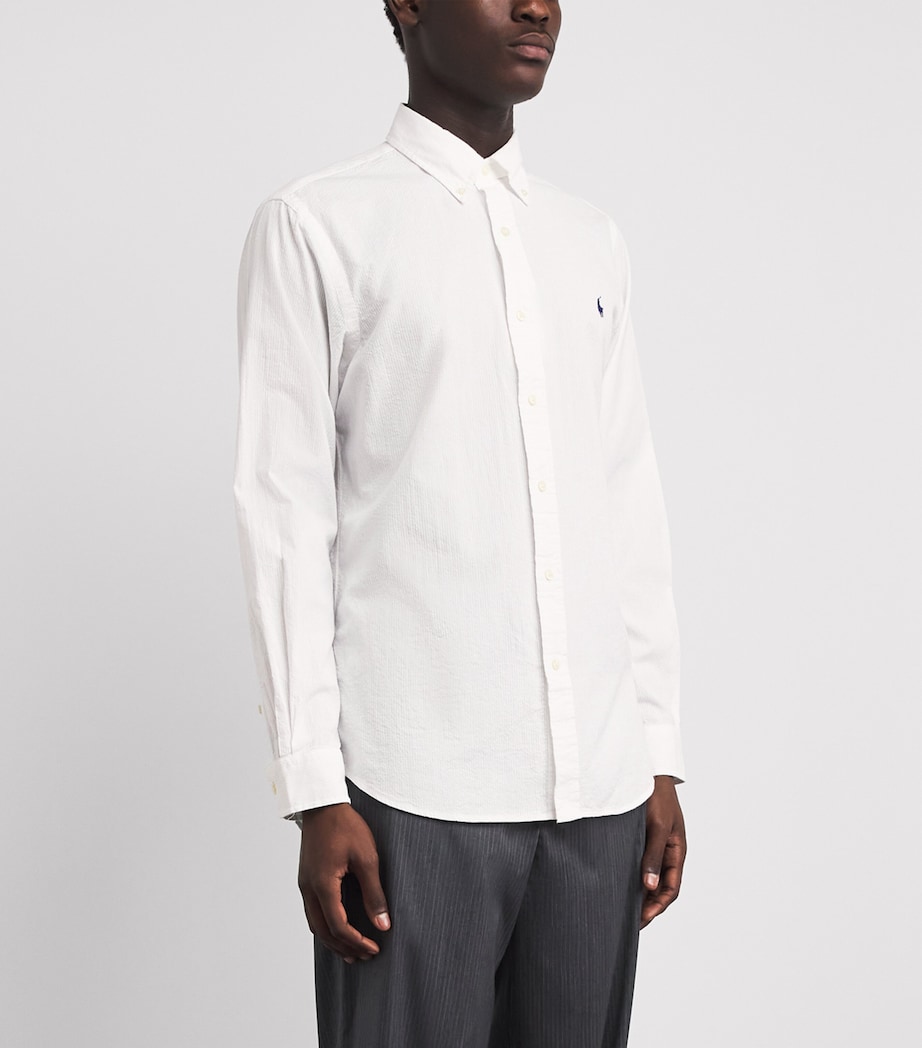 Polo Ralph Lauren Mens Cotton Seersucker Custom Fit Shirt White Image 4