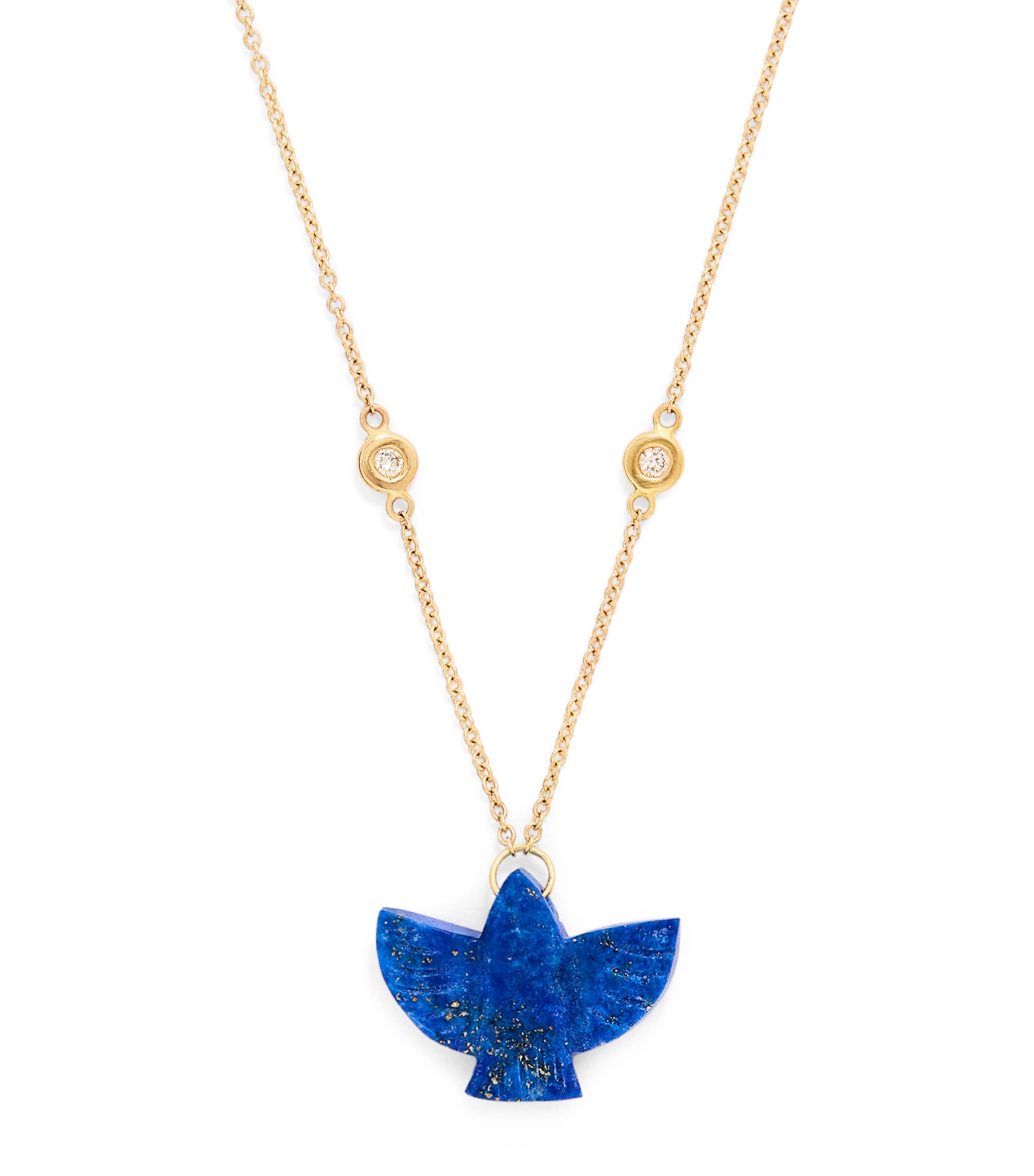 Jacquie Aiche Yellow Gold, Diamond And Lapis Thunderbird Necklace In Blue