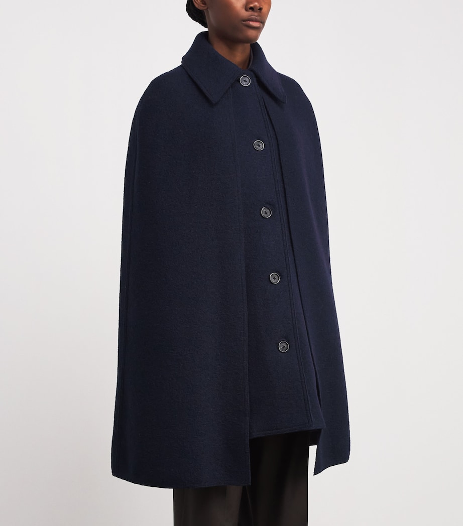 Wool Collared Cape Coat 016 NAVY Image 3