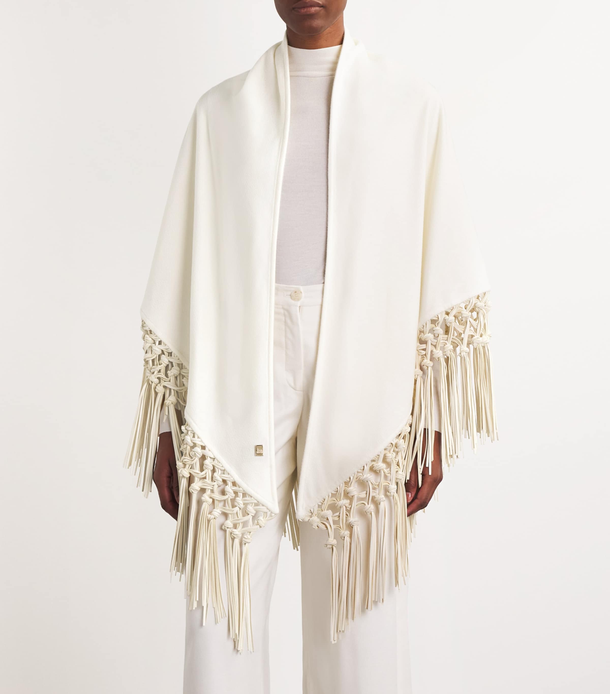Cashmere-Leather Triangle Shawl 0050 WHITE Image 3